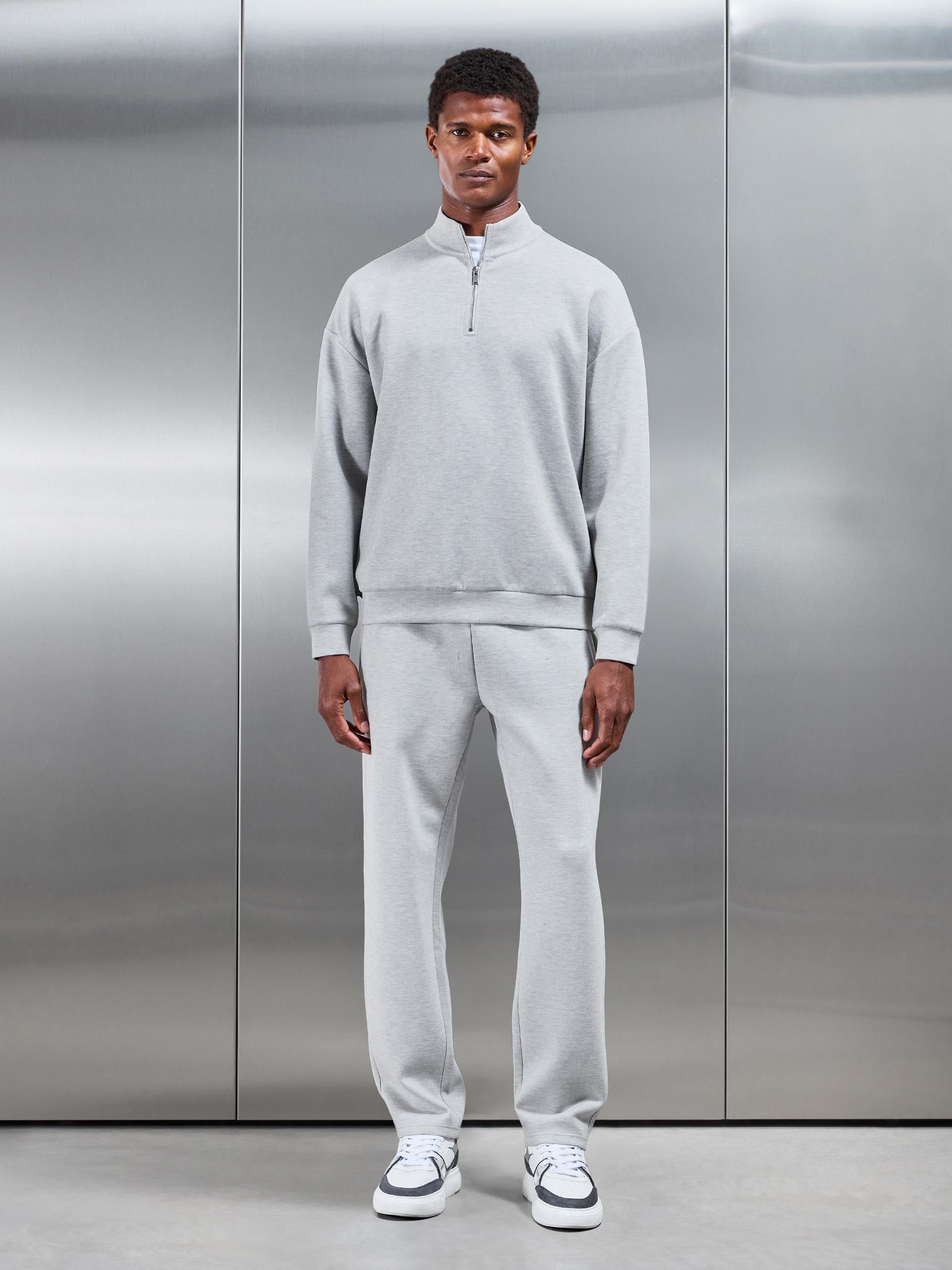 Relaxed Fit Knitted Half Zip in Marl Grey