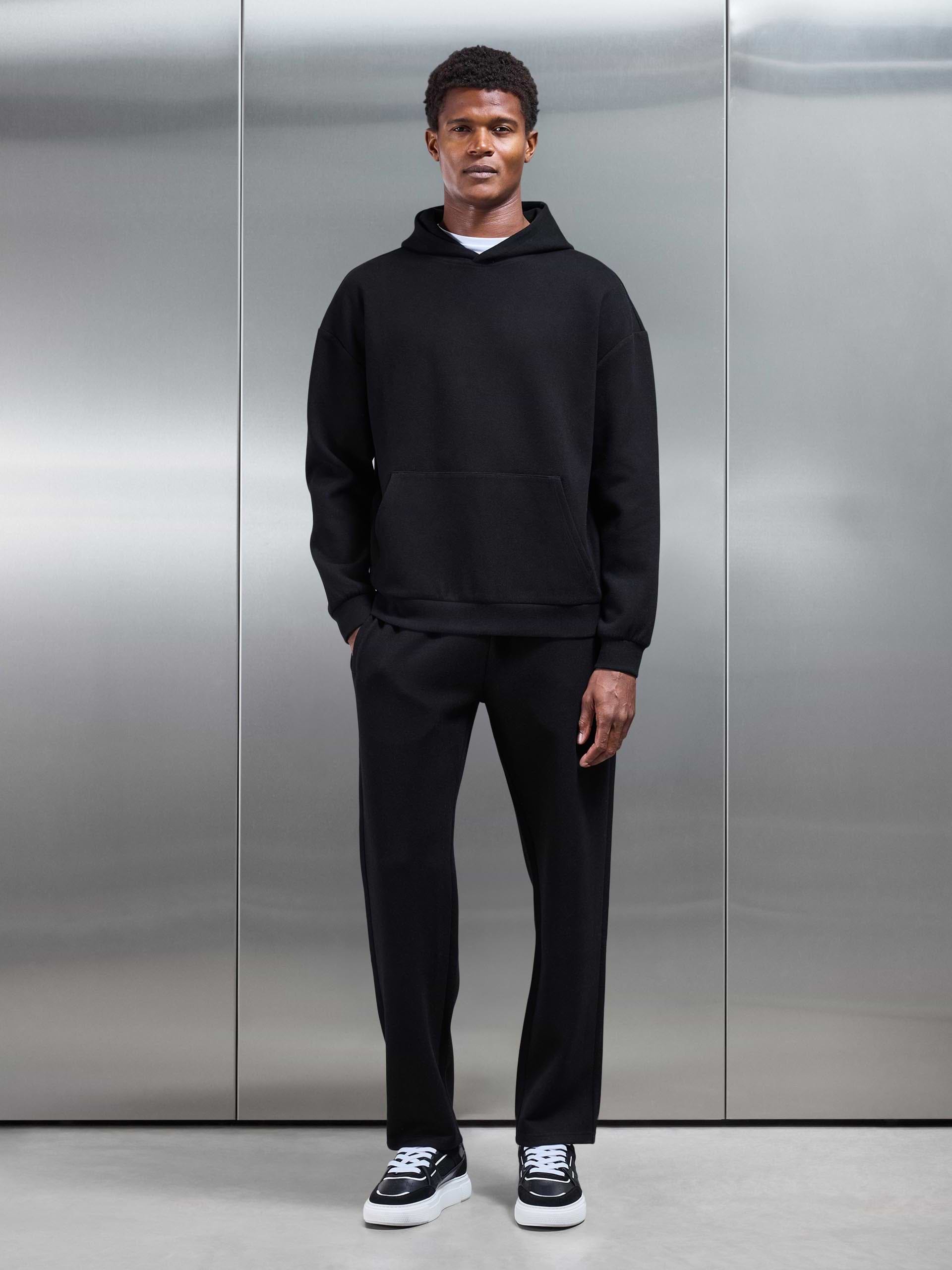 Relaxed Fit Knitted Hoodie in Black