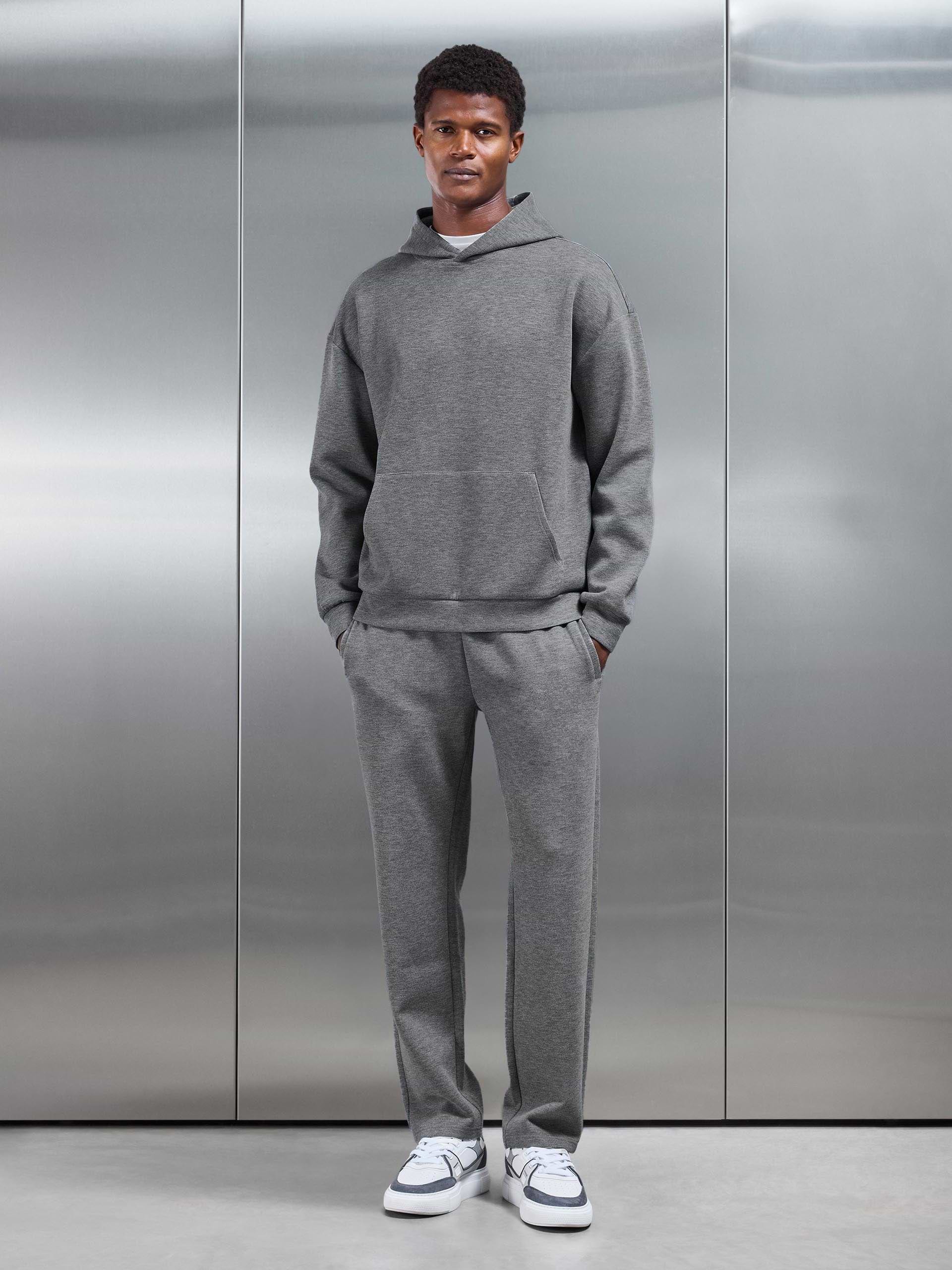 Relaxed Fit Knitted Hoodie in Charcoal Marl