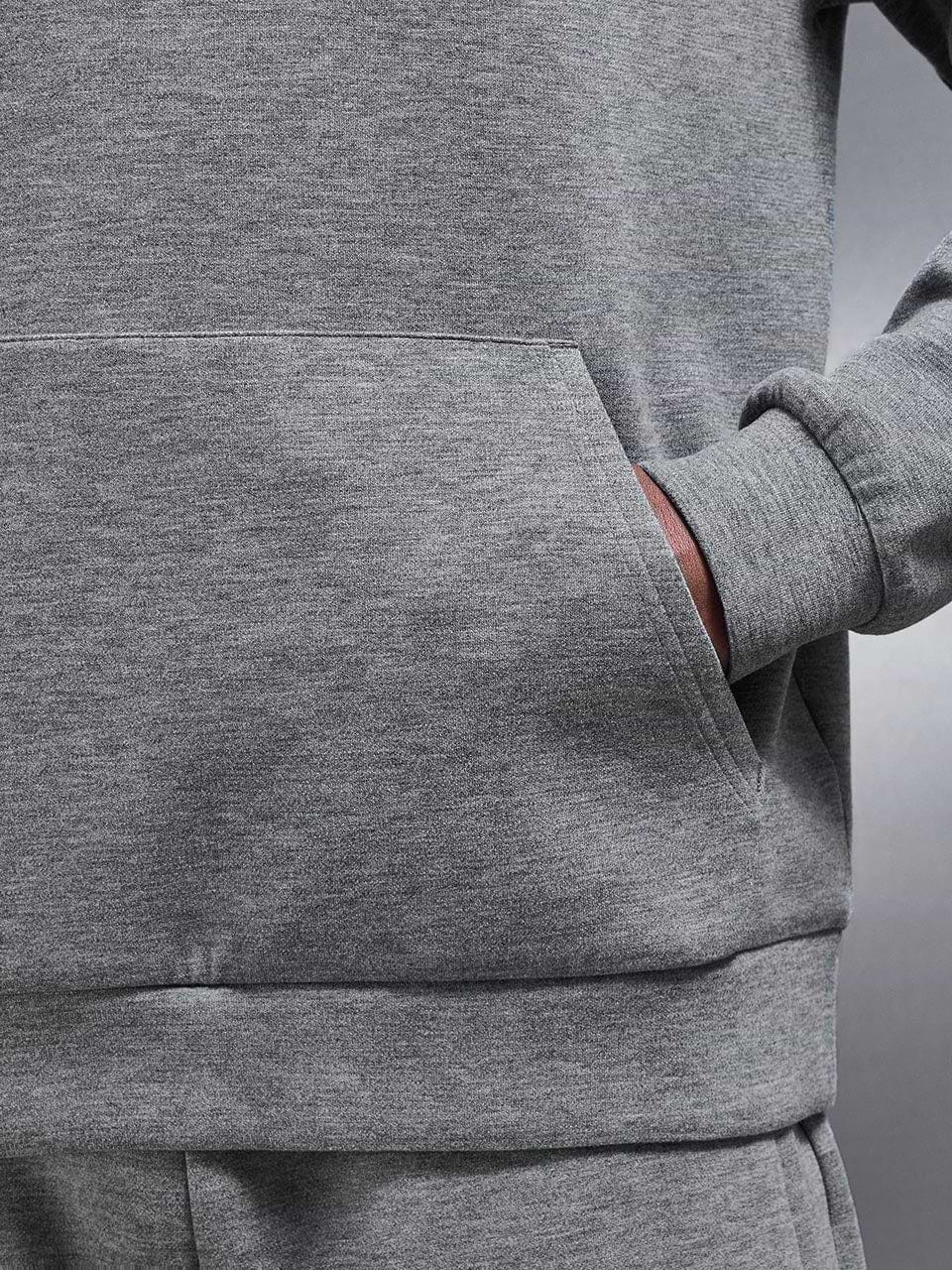 Relaxed Fit Knitted Hoodie in Charcoal Marl