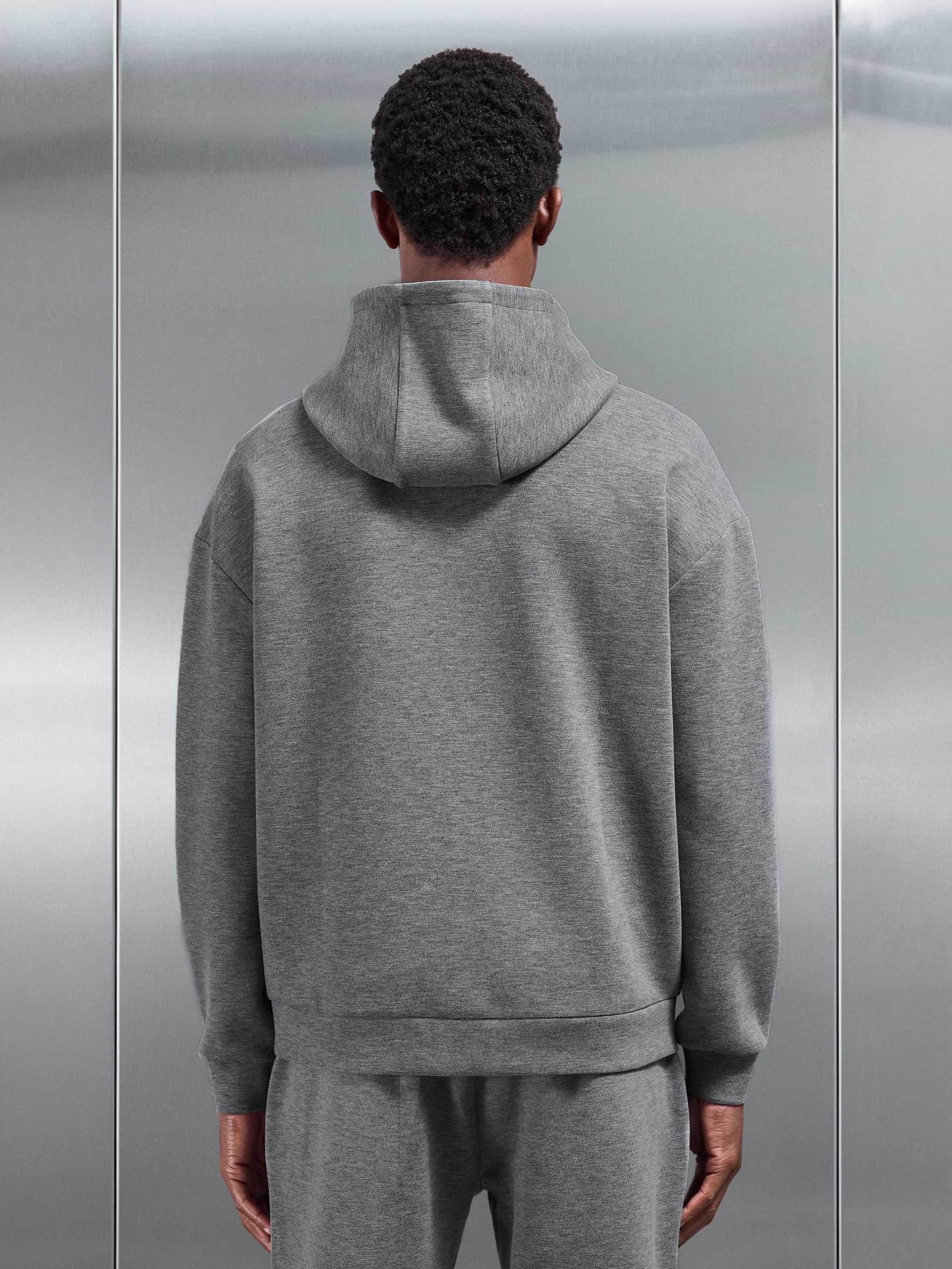 Relaxed Fit Knitted Hoodie in Charcoal Marl