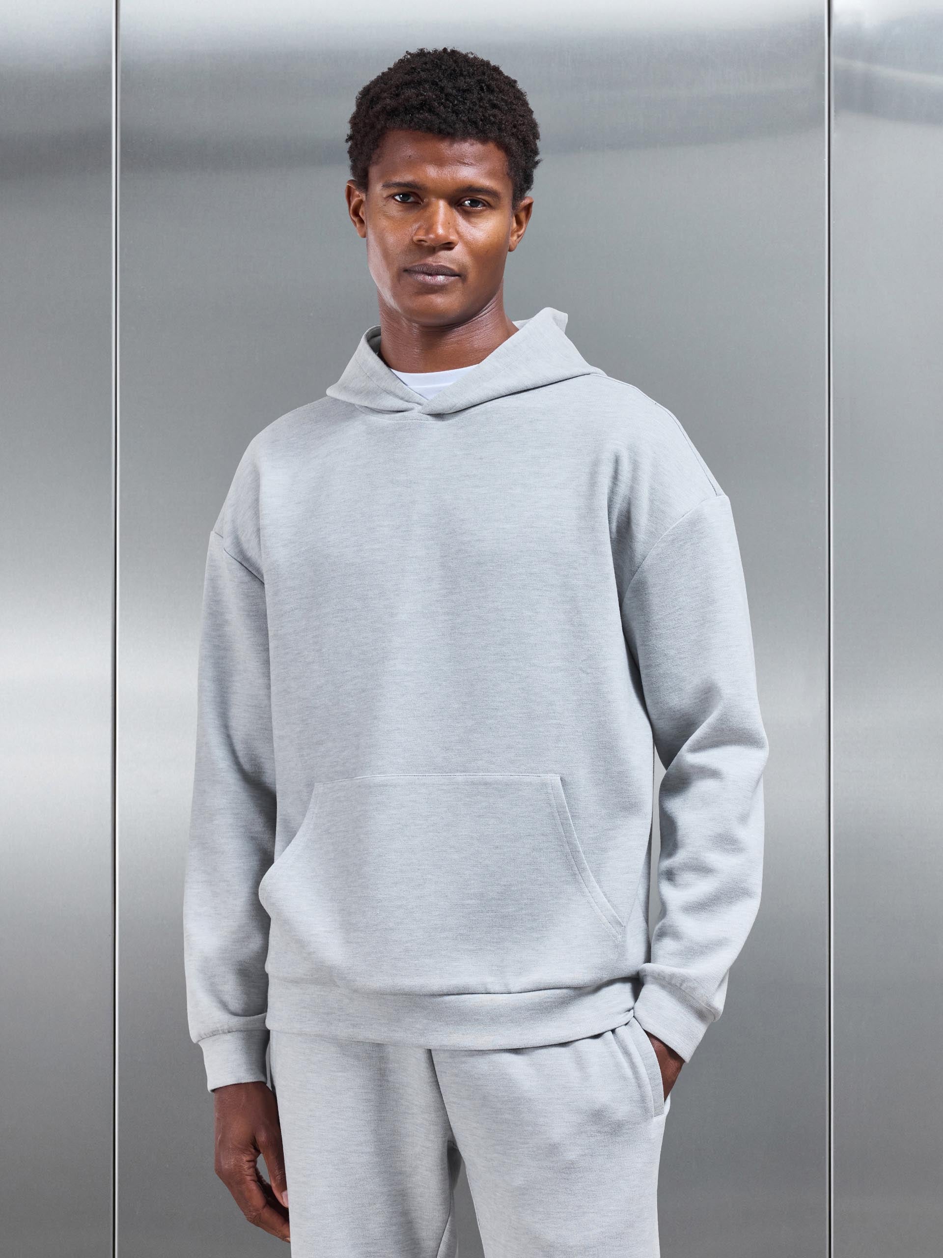 Relaxed Fit Knitted Hoodie in Marl Grey