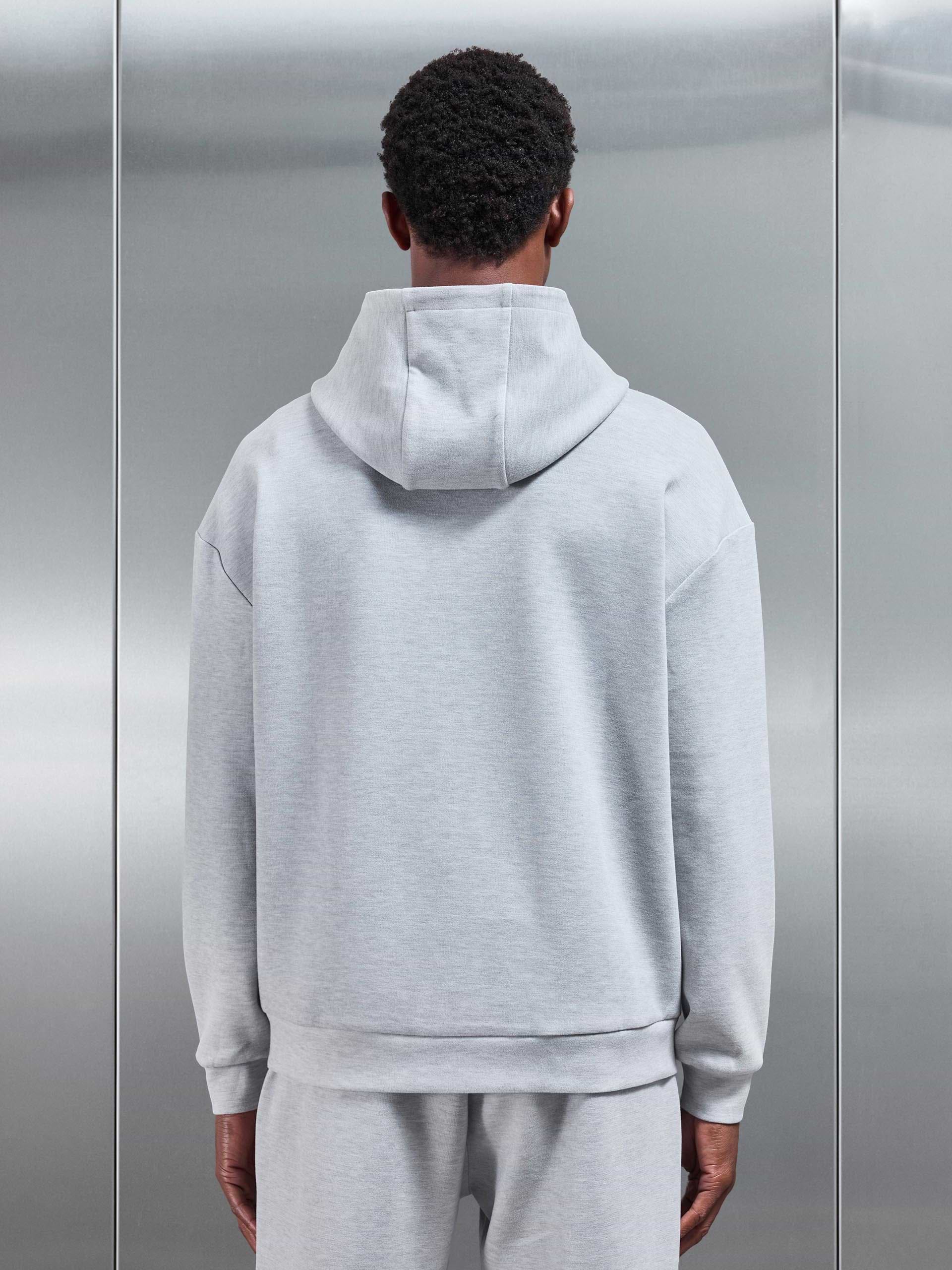 Relaxed Fit Knitted Hoodie in Marl Grey