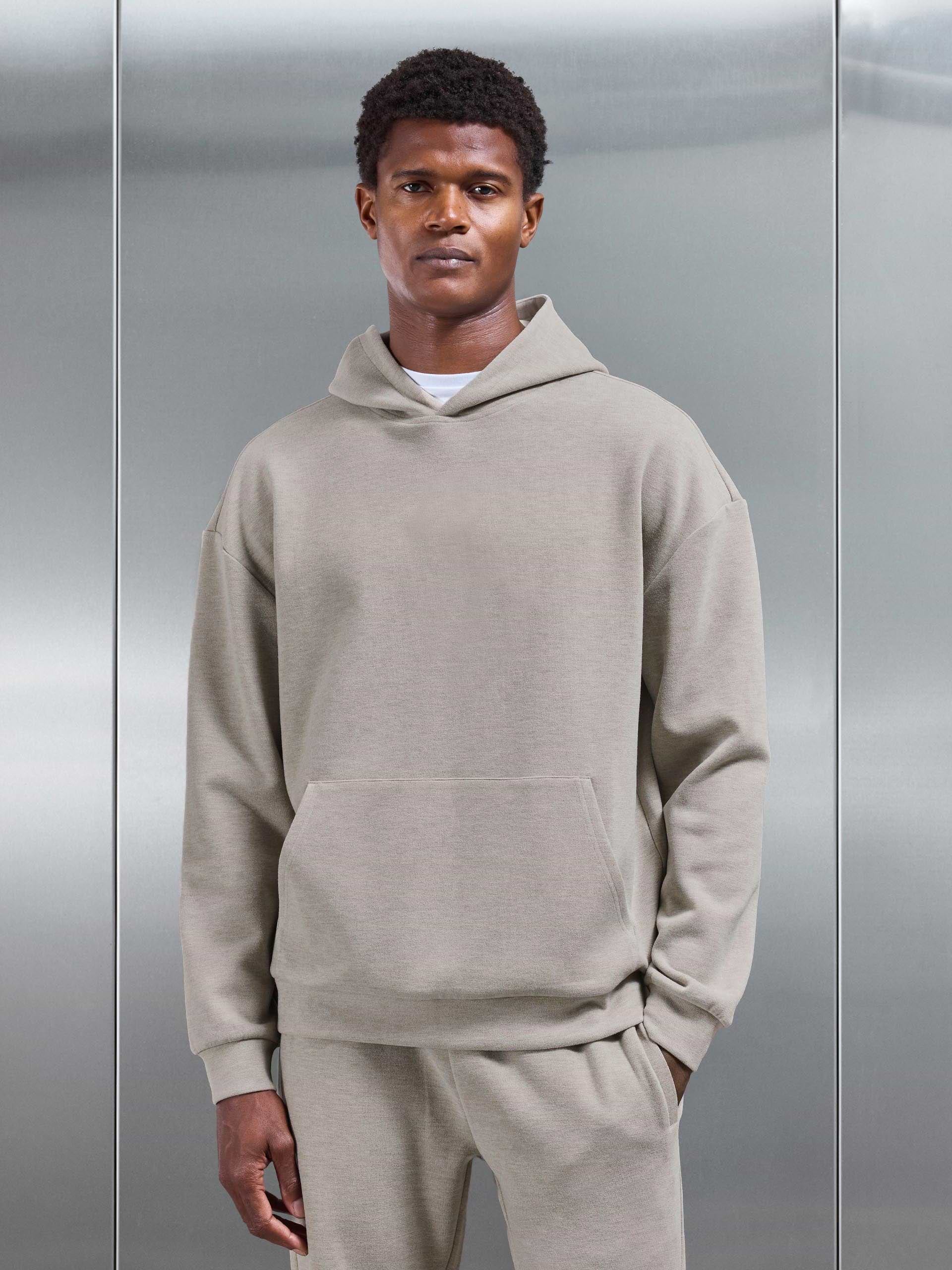 Relaxed Fit Knitted Hoodie in Stone