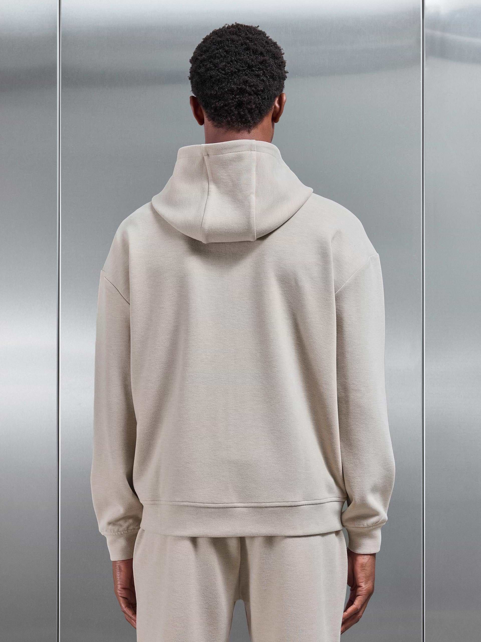 Relaxed Fit Knitted Zip Through Hoodie in Beige