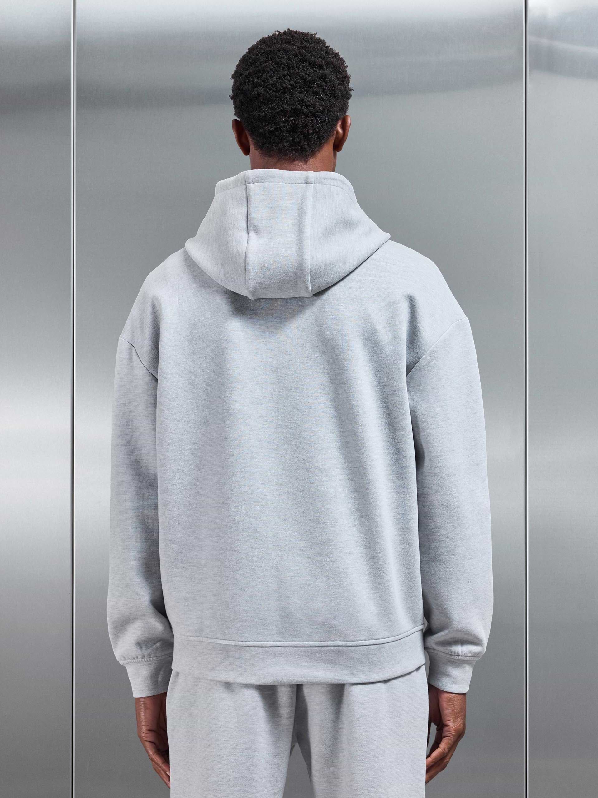 Relaxed Fit Knitted Zip Through Hoodie in Marl Grey