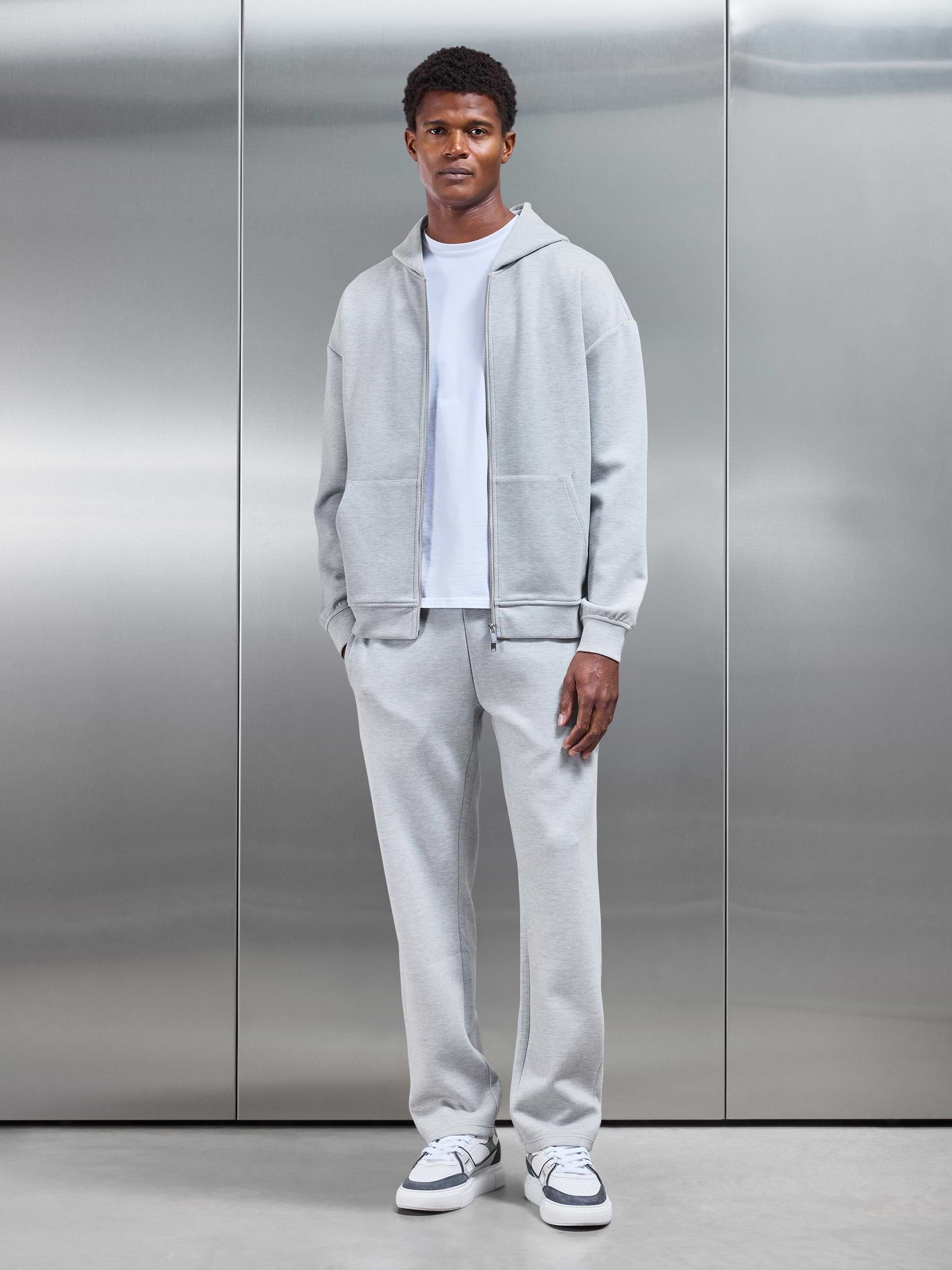 Relaxed Fit Knitted Zip Through Hoodie in Marl Grey