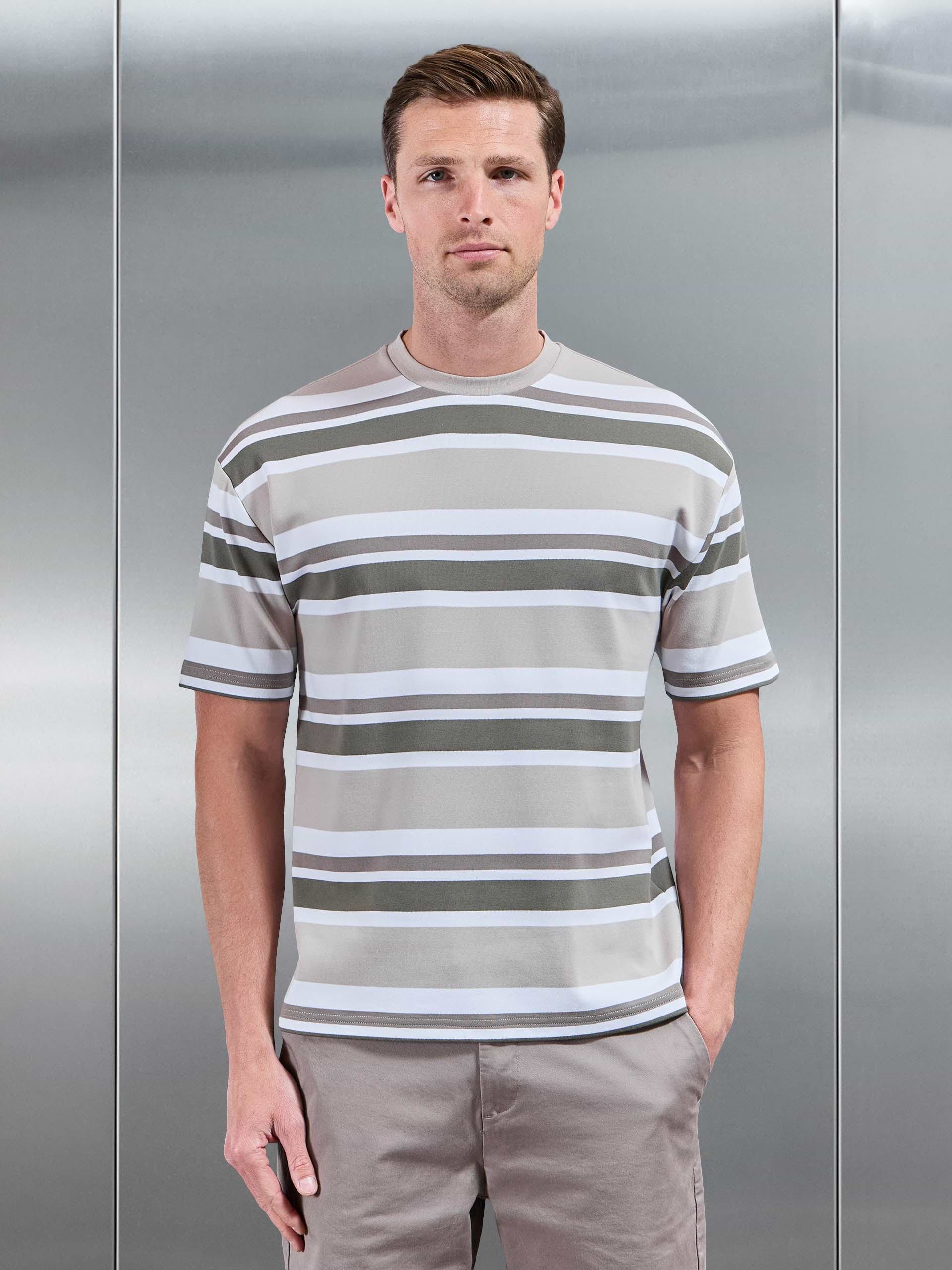Relaxed Fit Stripe T-Shirt in Stone