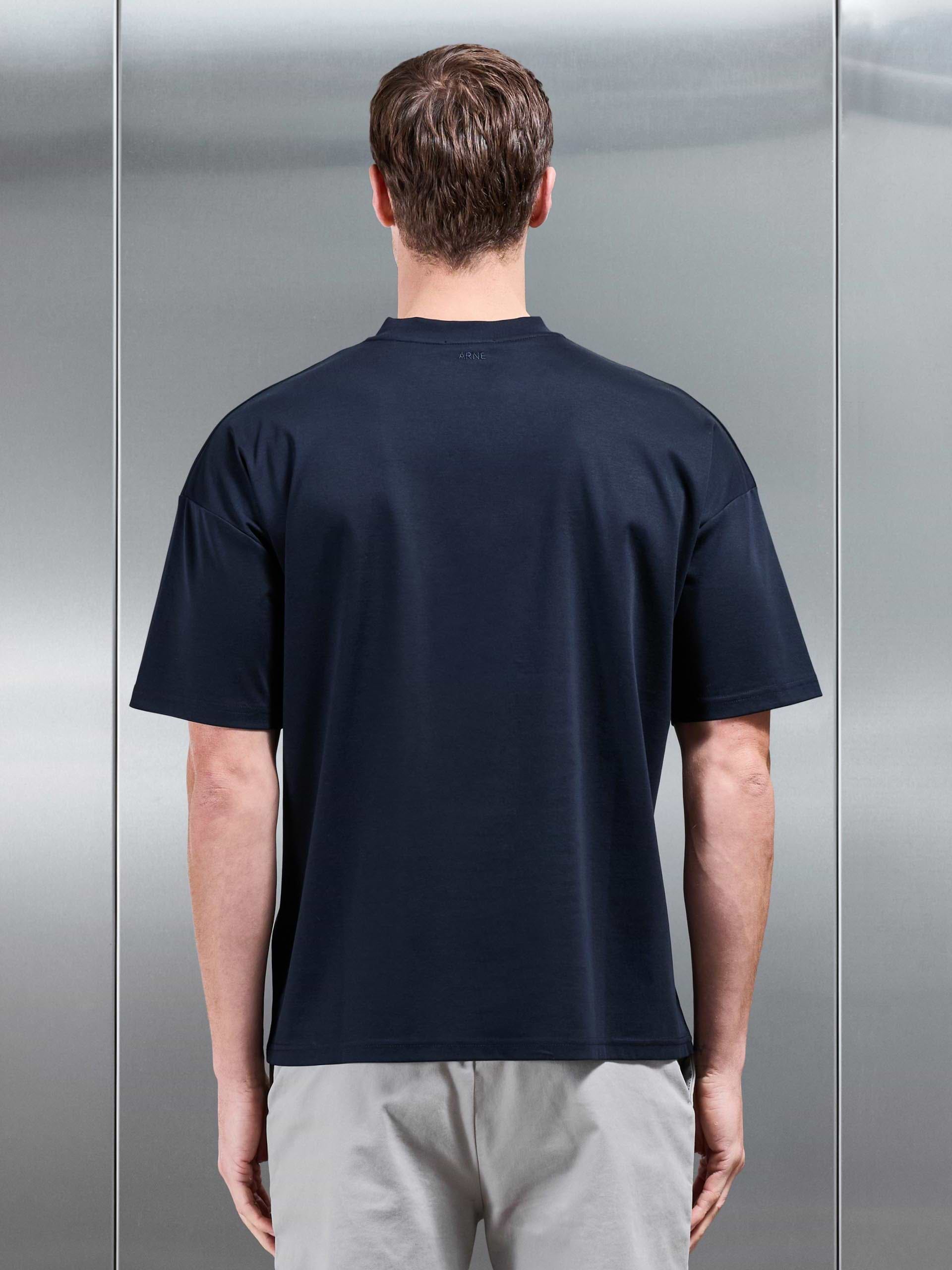 Relaxed Mercerised Interlock T-Shirt in Navy