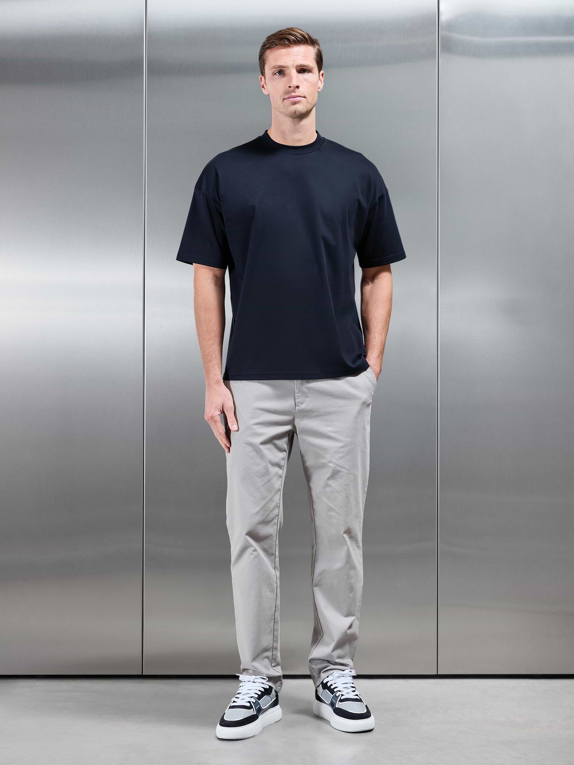 Relaxed Mercerised Interlock T-Shirt in Navy