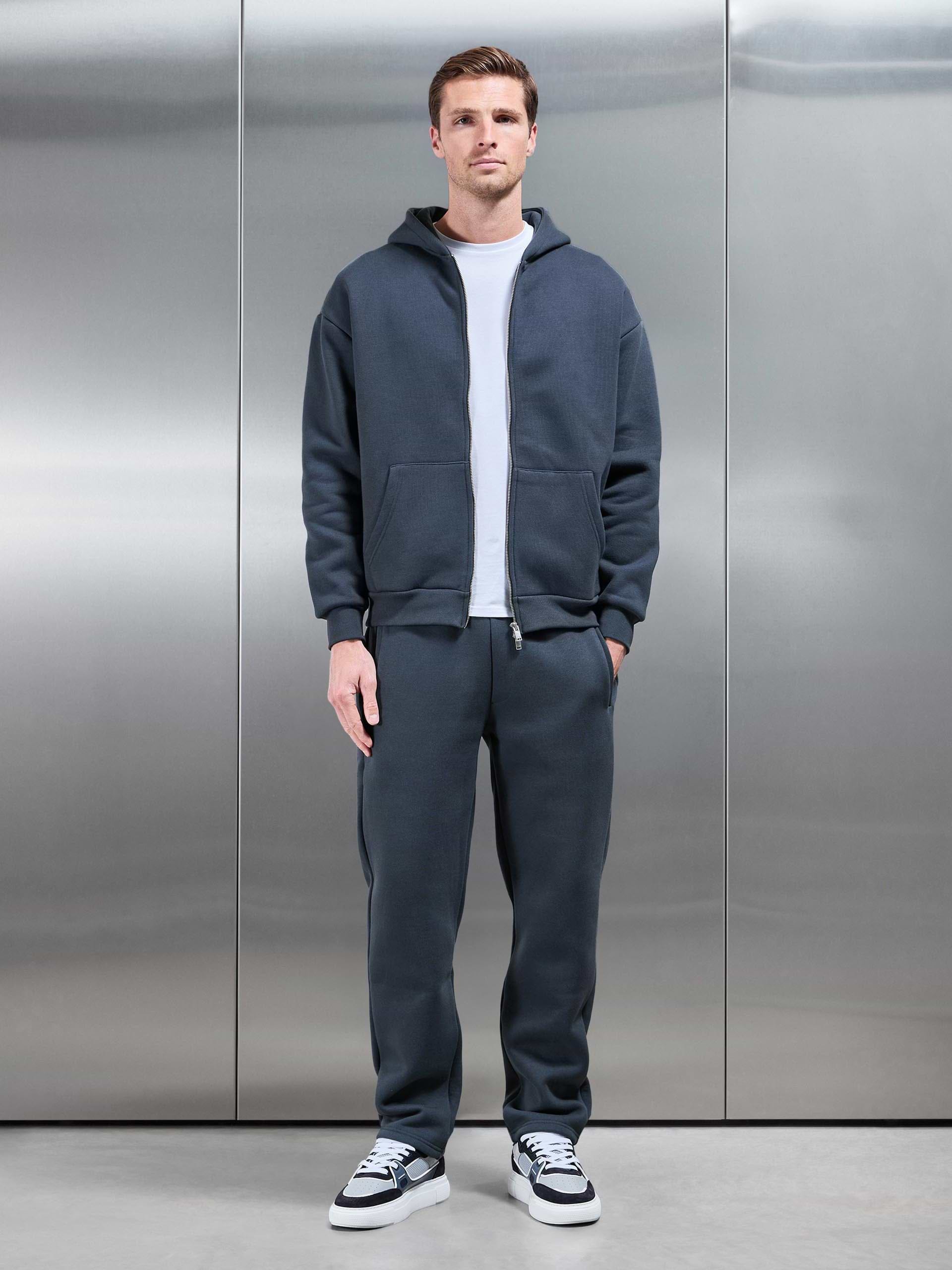 Relaxed Zip Through Hoodie in Slate Blue