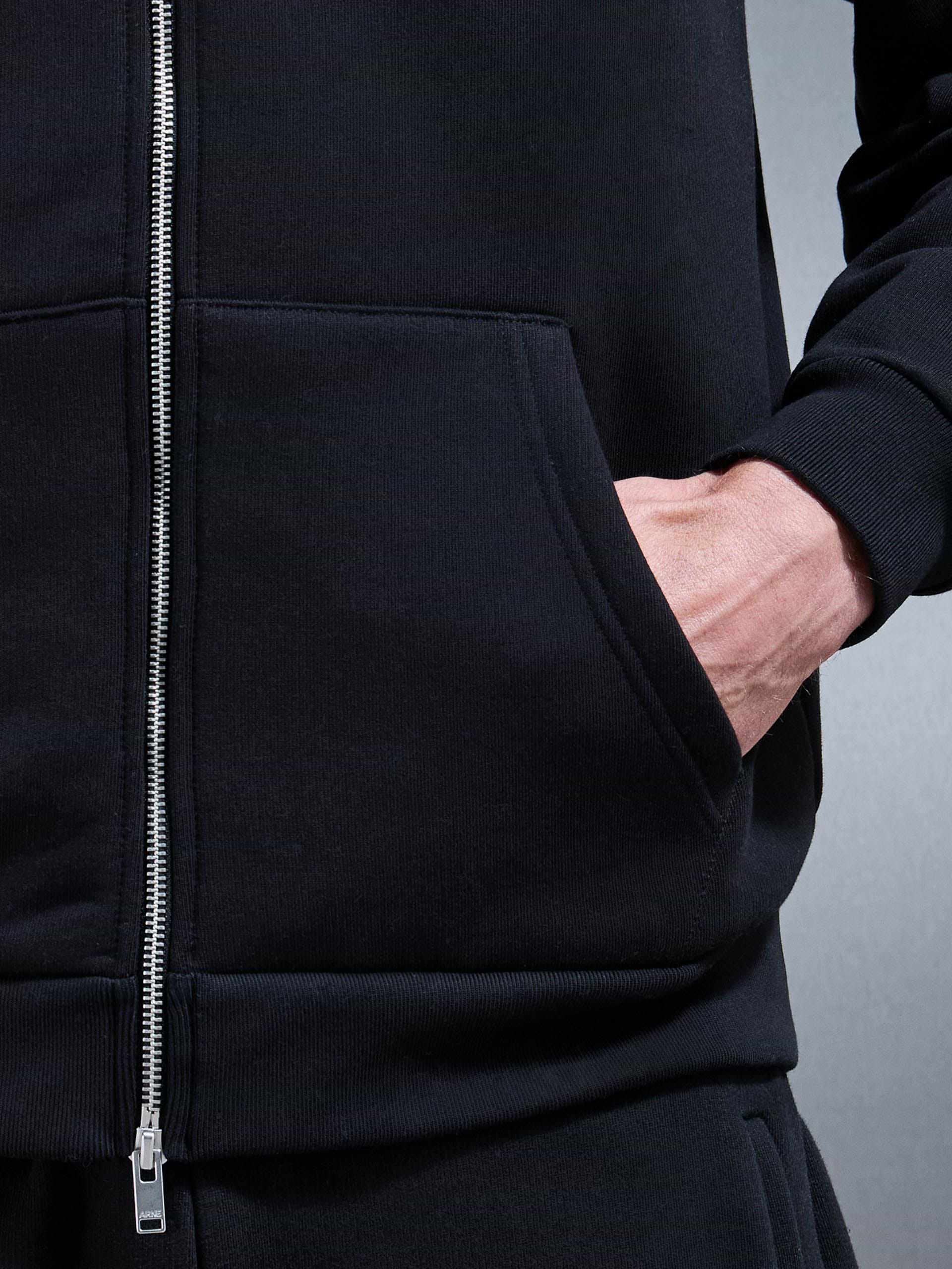 Relaxed Zip Through Hoodie in Black