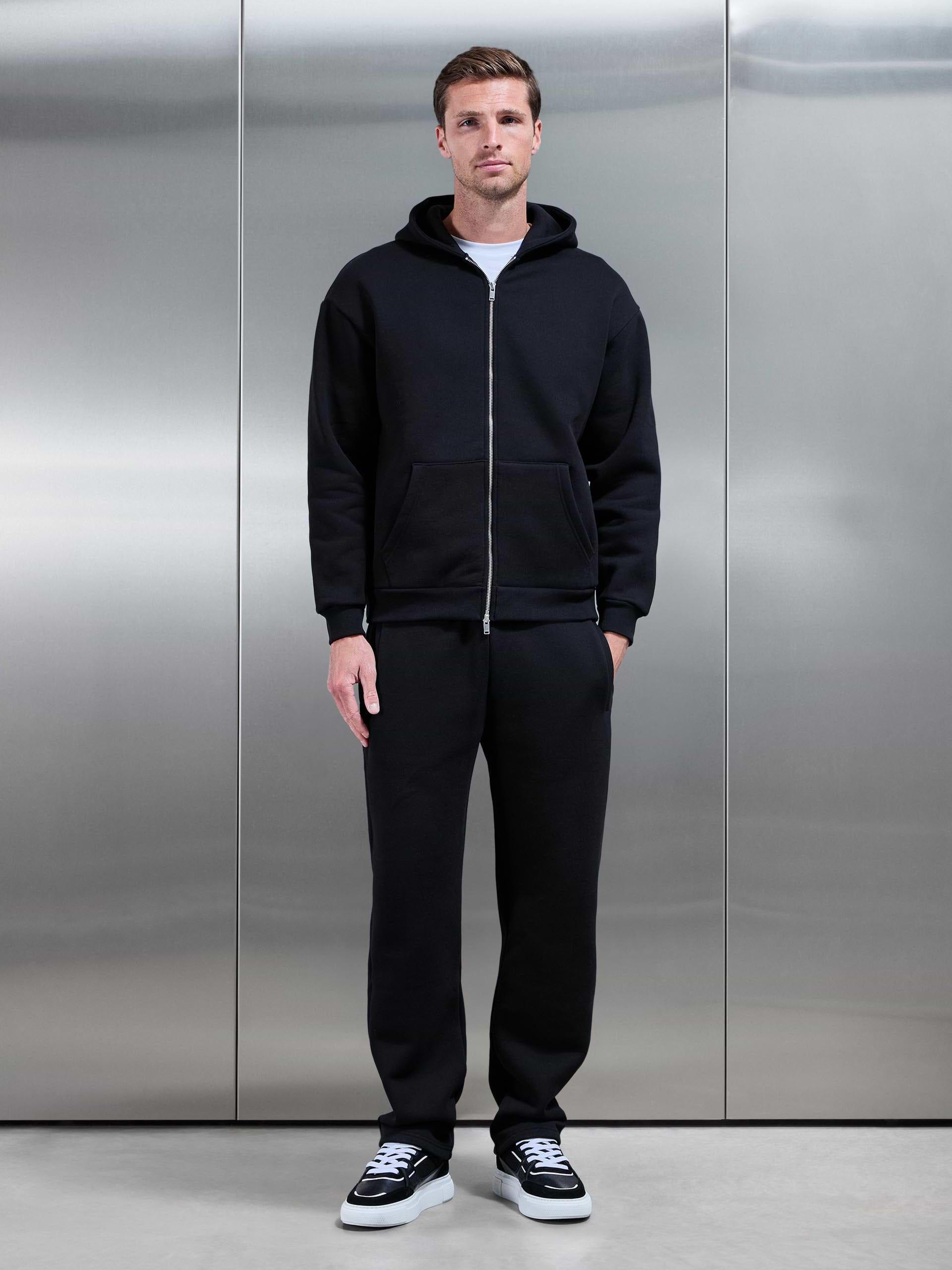 Relaxed Zip Through Hoodie in Black
