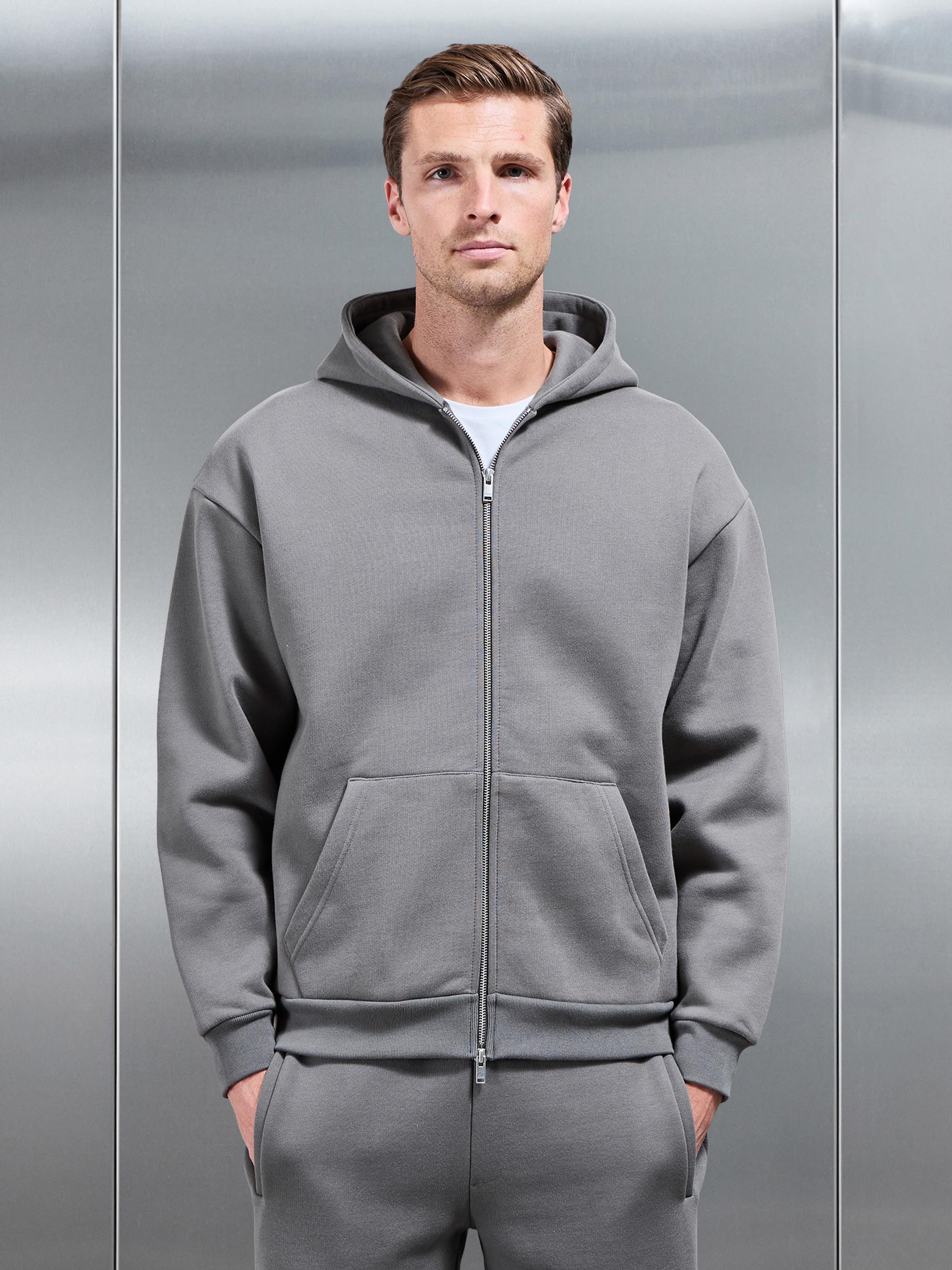 Relaxed Zip Through Hoodie in Grey