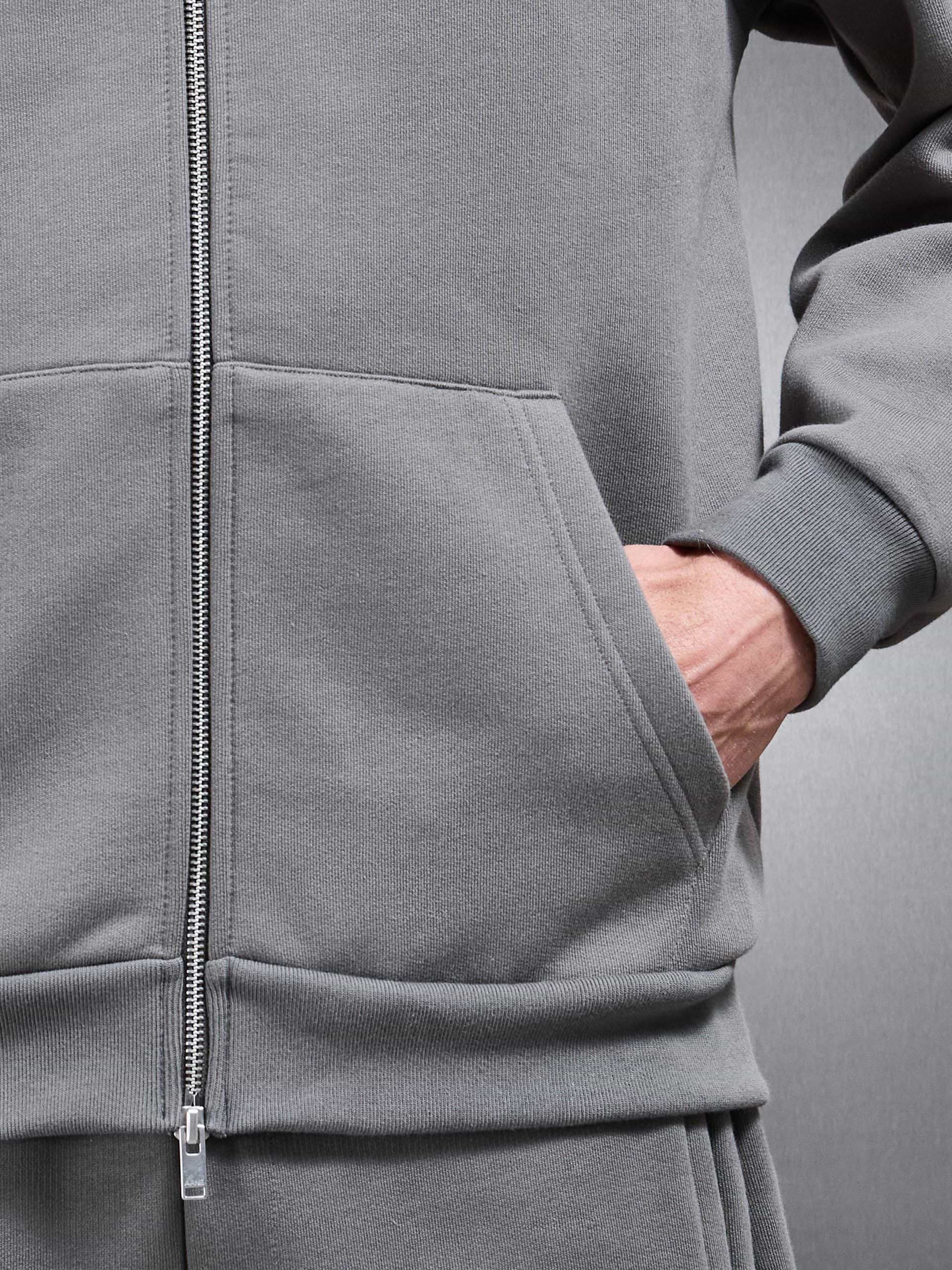Relaxed Zip Through Hoodie in Grey