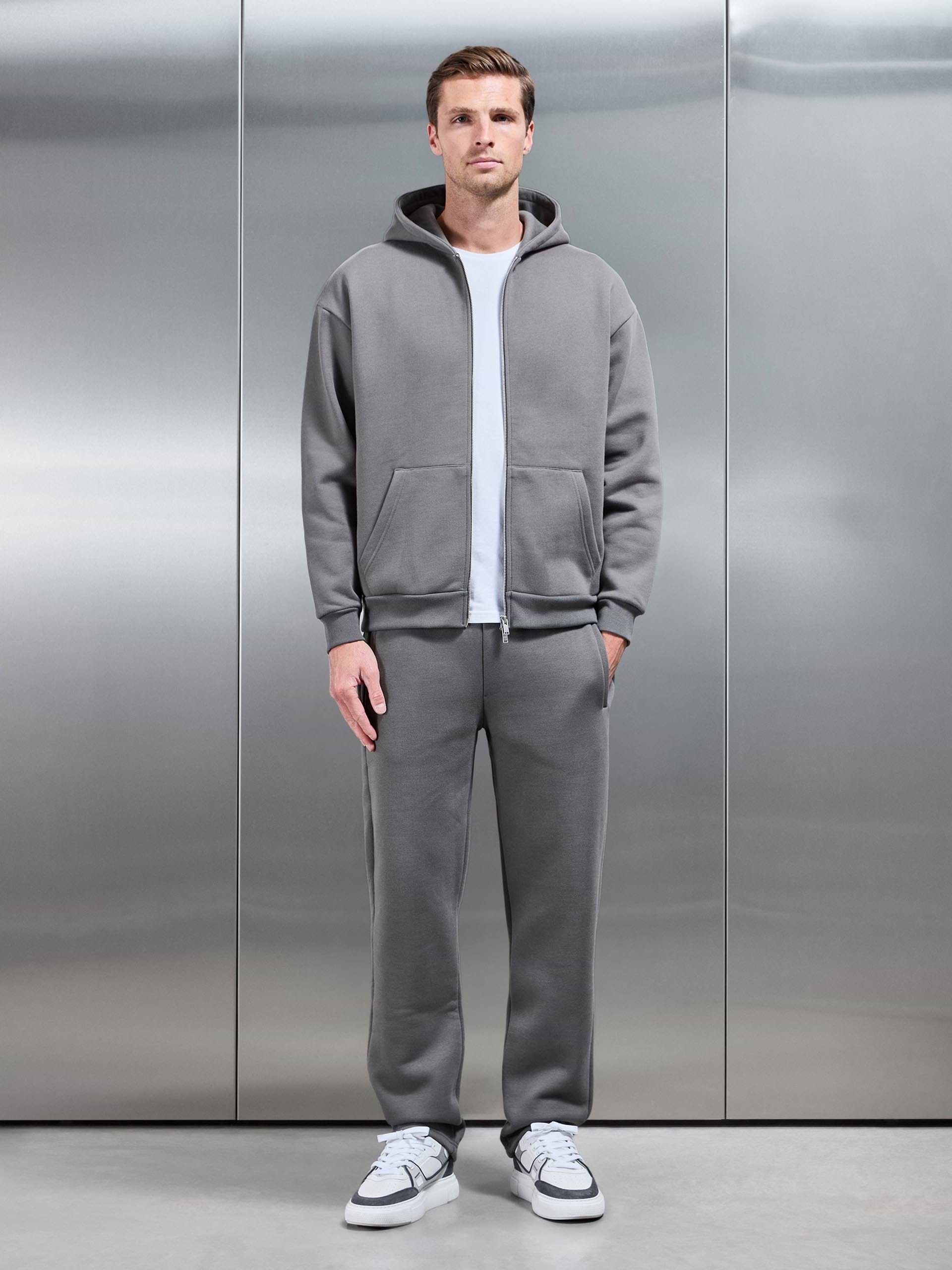 Relaxed Zip Through Hoodie in Grey