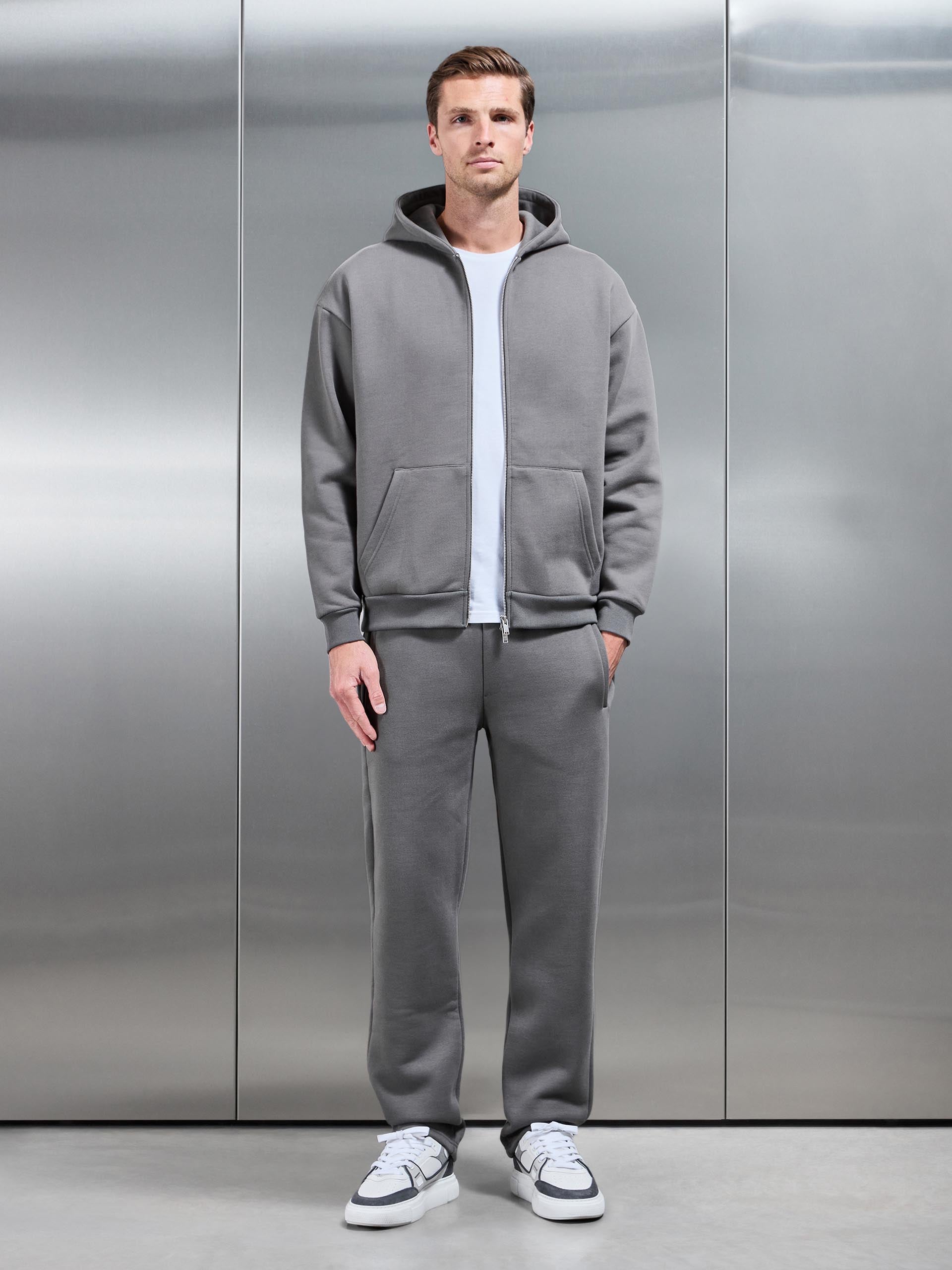 Relaxed Zip Through Hoodie in Grey