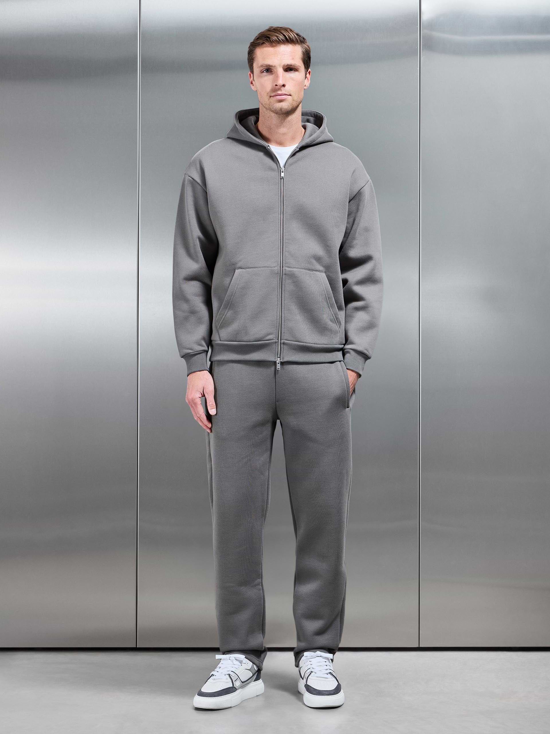 Relaxed Zip Through Hoodie in Grey