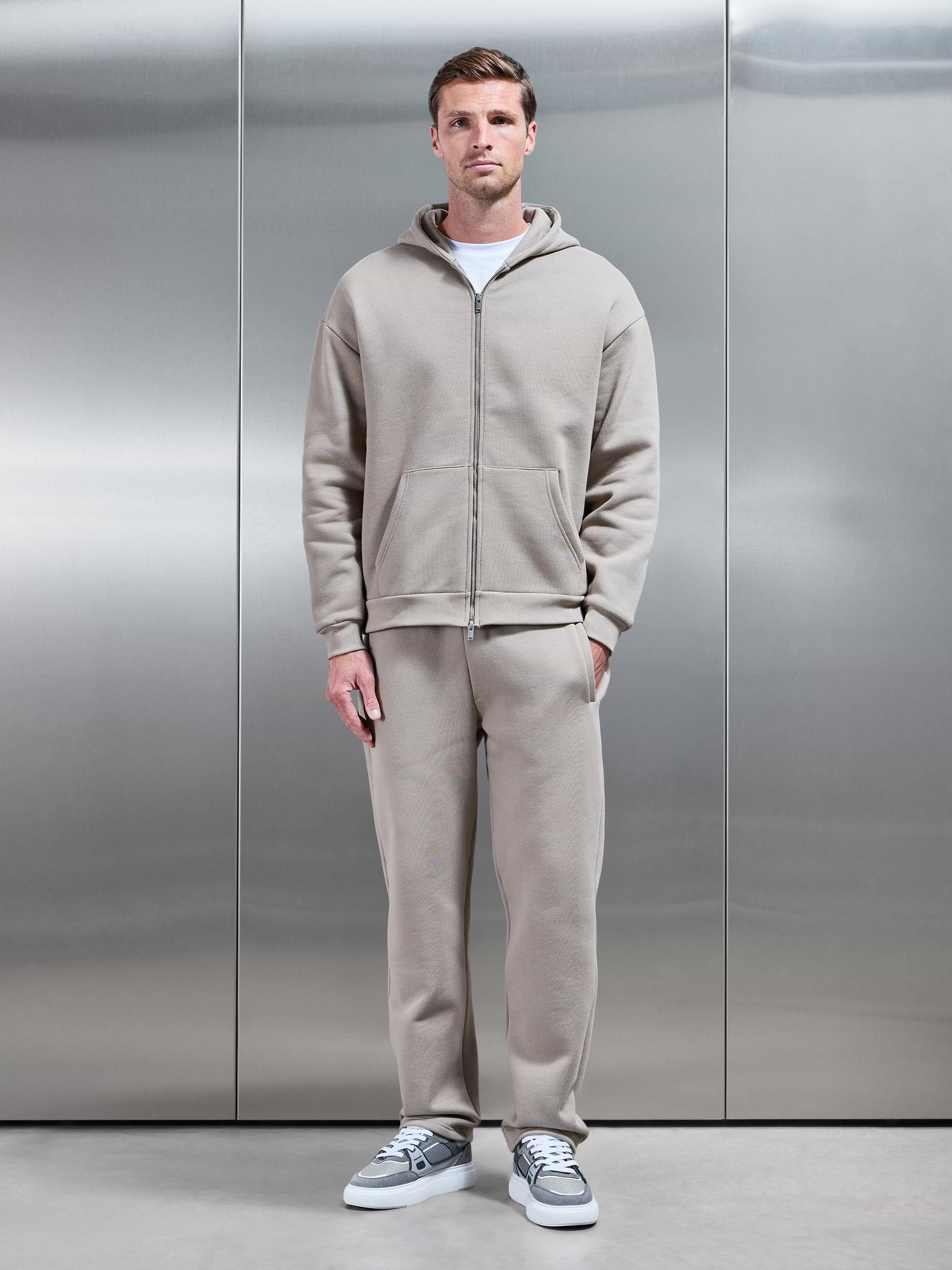 Relaxed Zip Through Hoodie in Stone