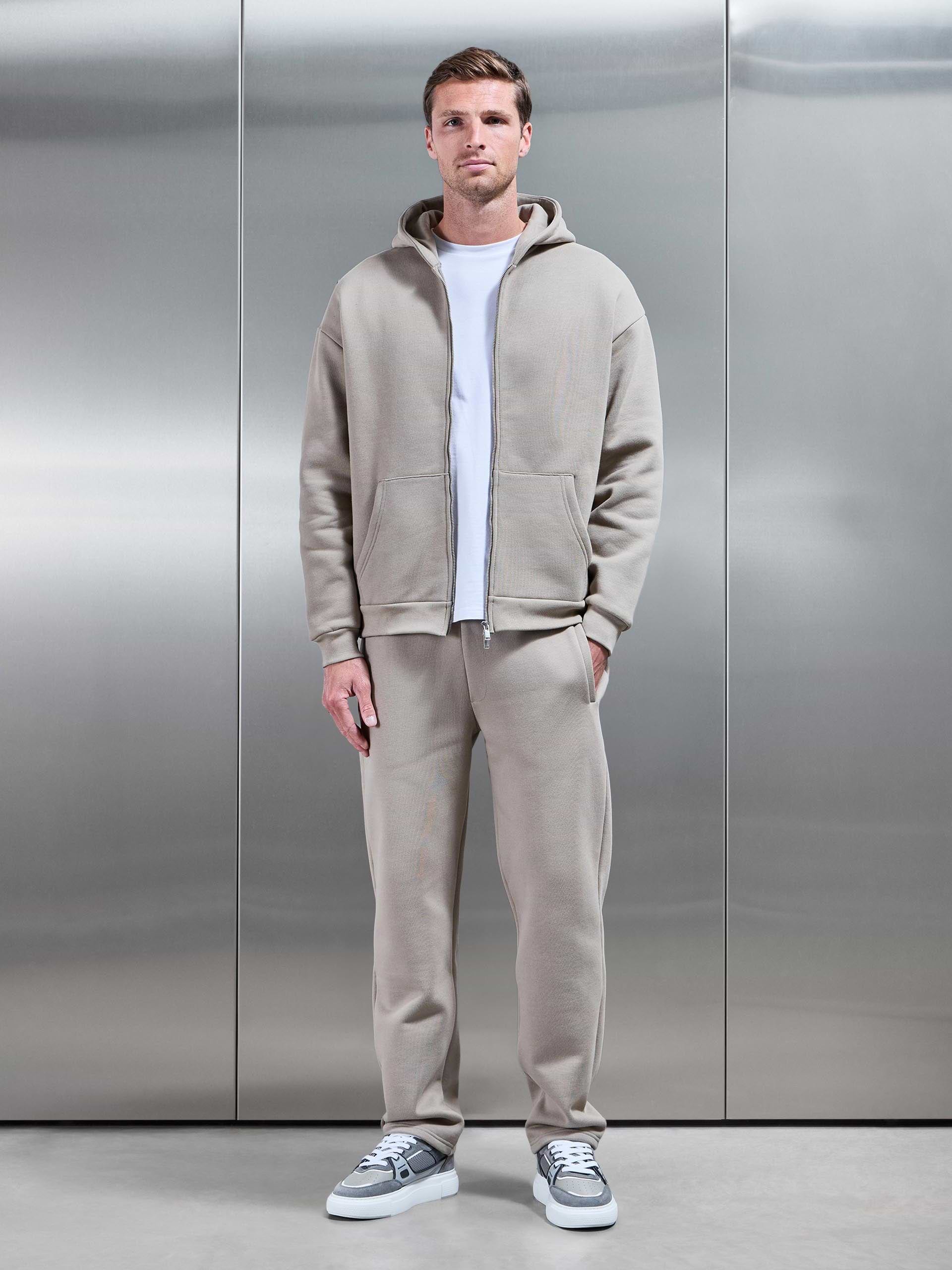 Relaxed Zip Through Hoodie in Stone