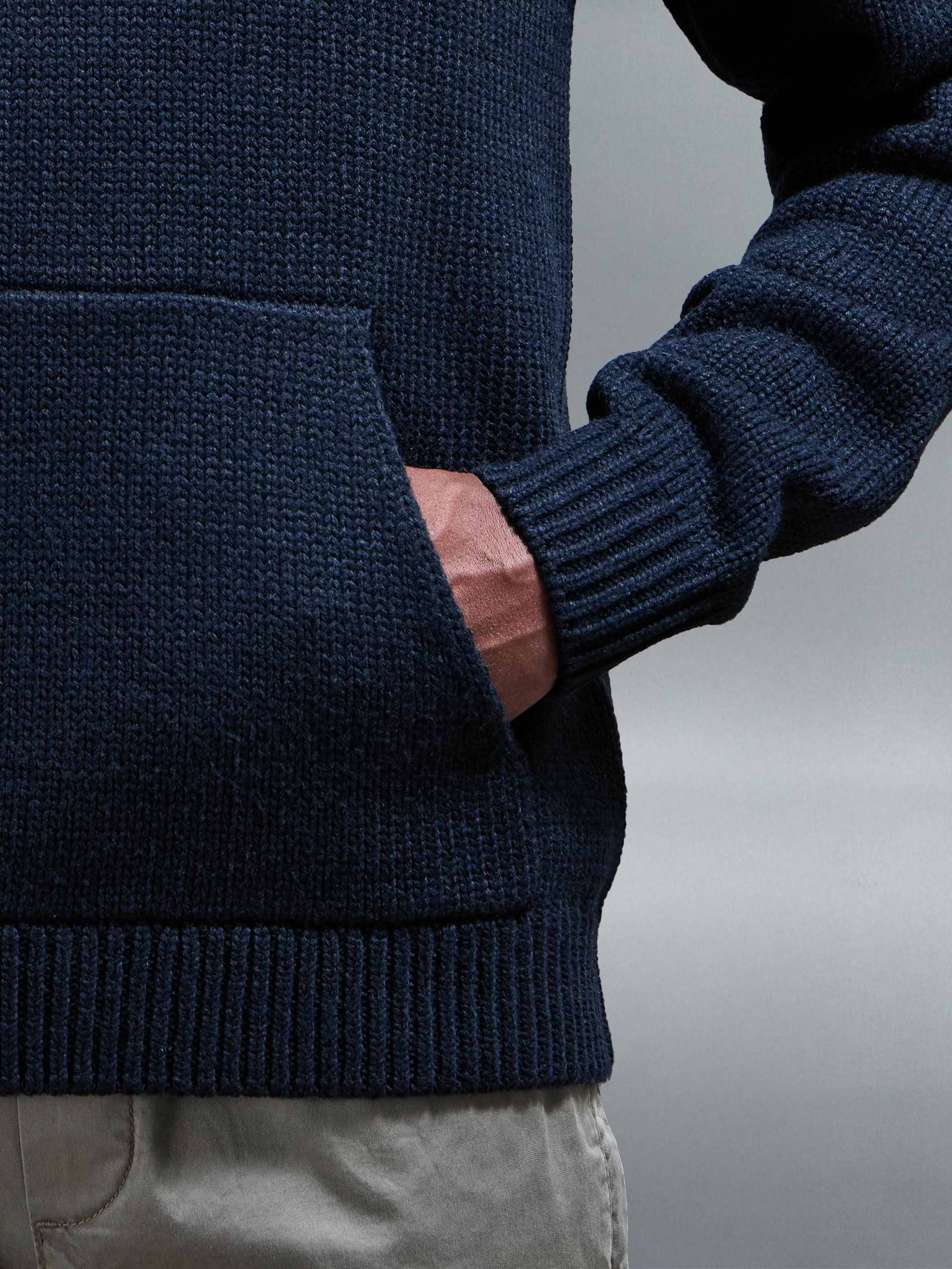 Relaxed Fit Chunky Knitted Hoodie in Navy