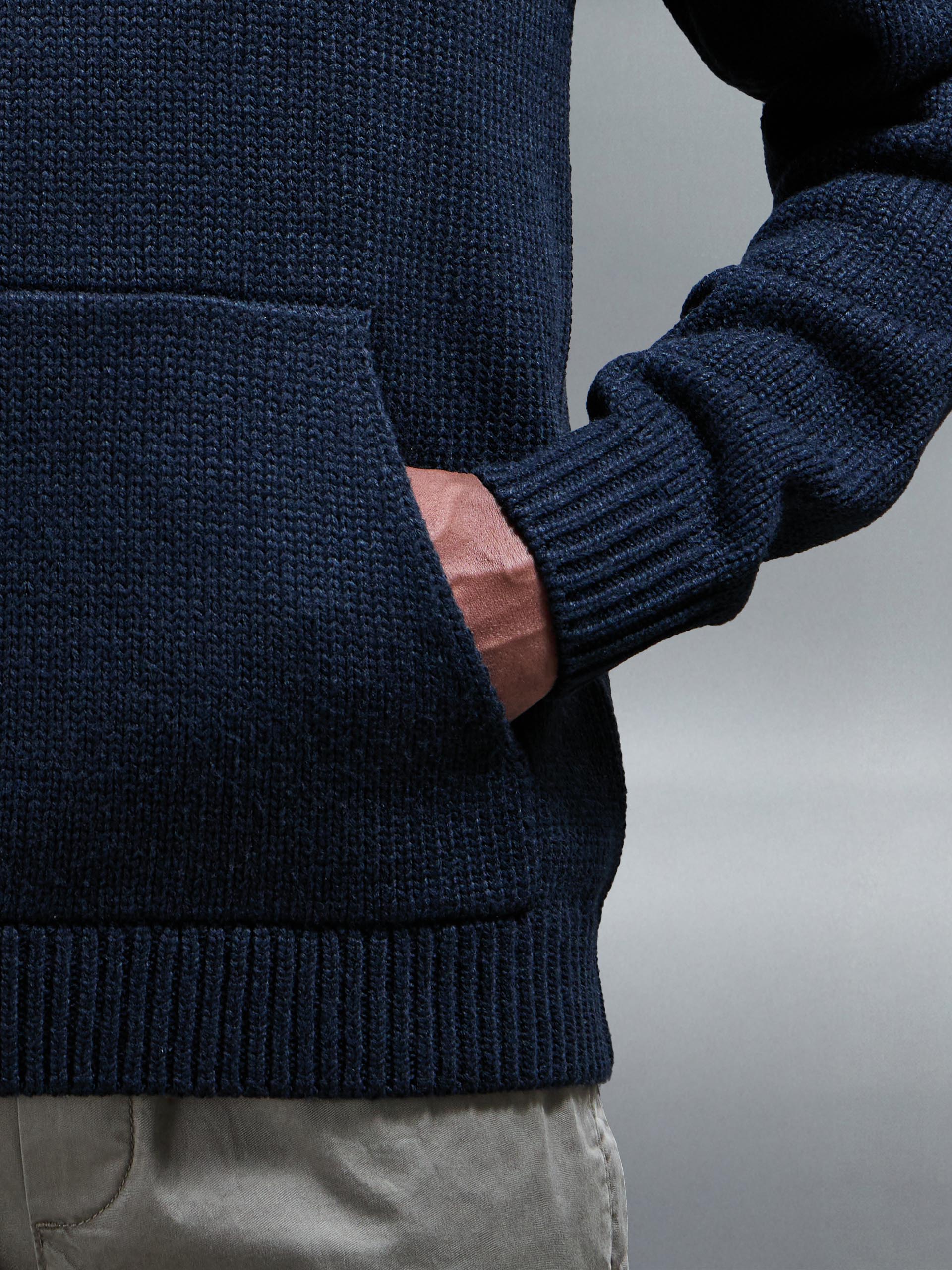 Relaxed Fit Chunky Knitted Hoodie in Navy