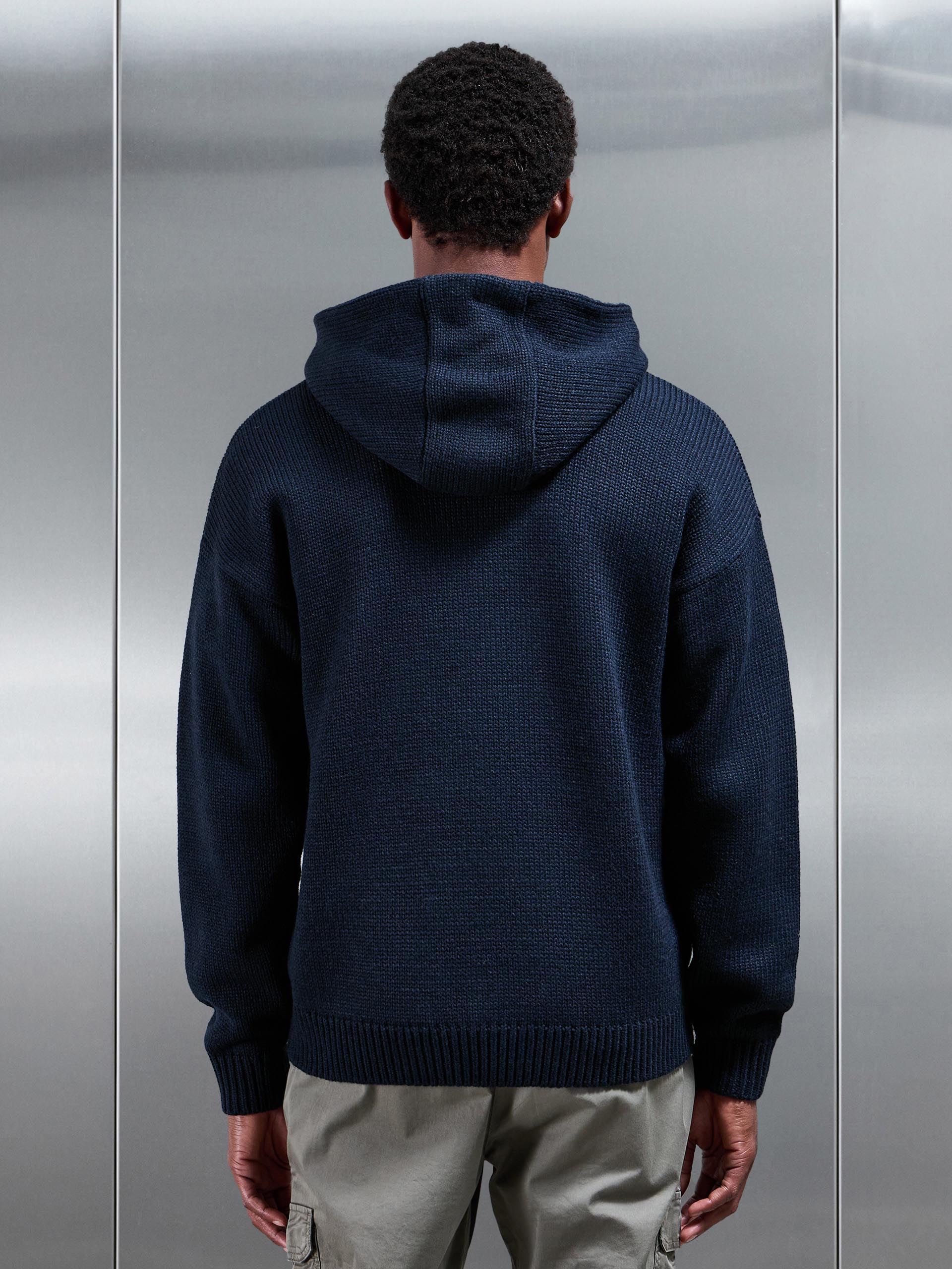Relaxed Fit Chunky Knitted Hoodie in Navy