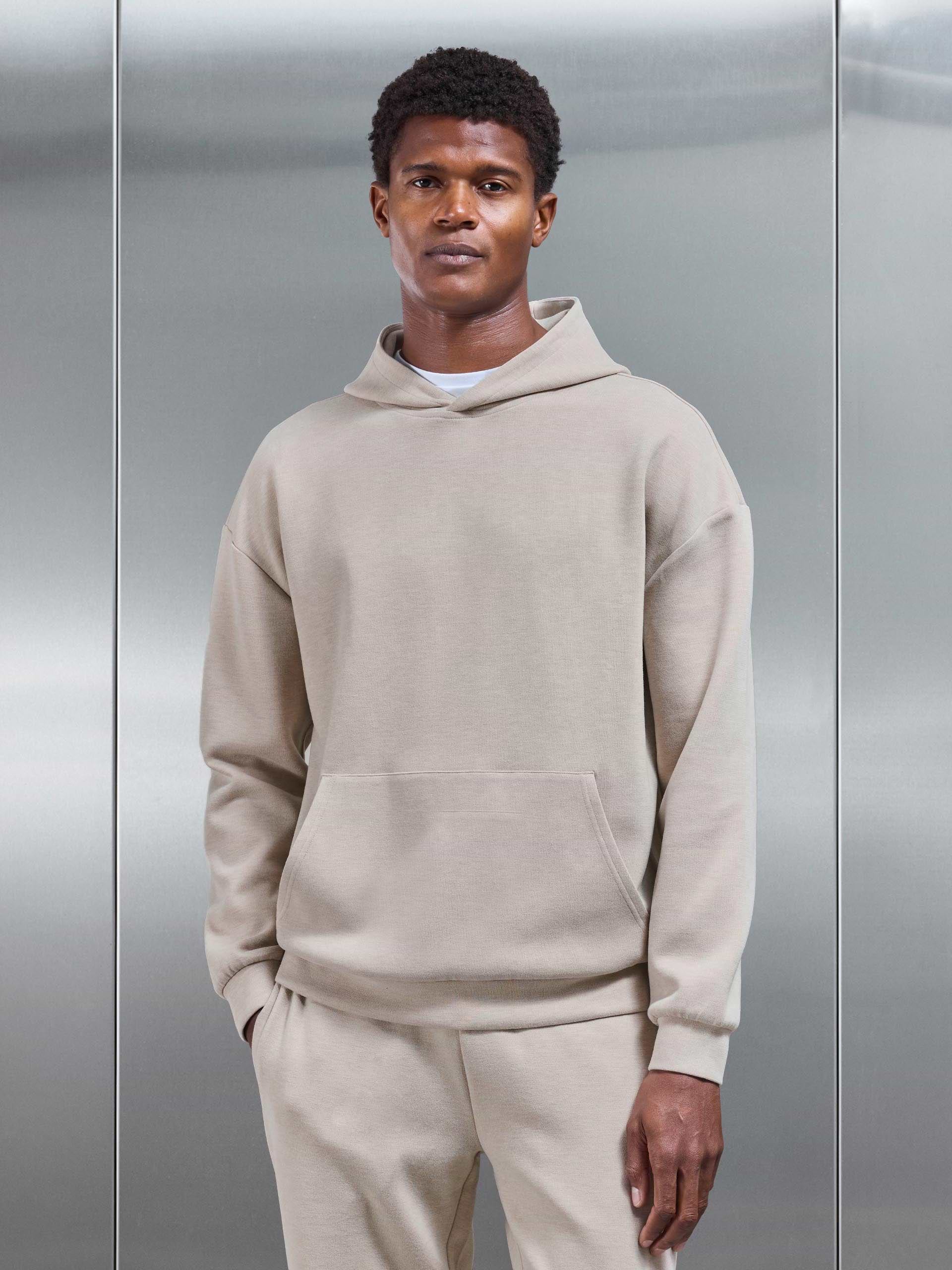 Relaxed Fit Knitted Hoodie in Beige