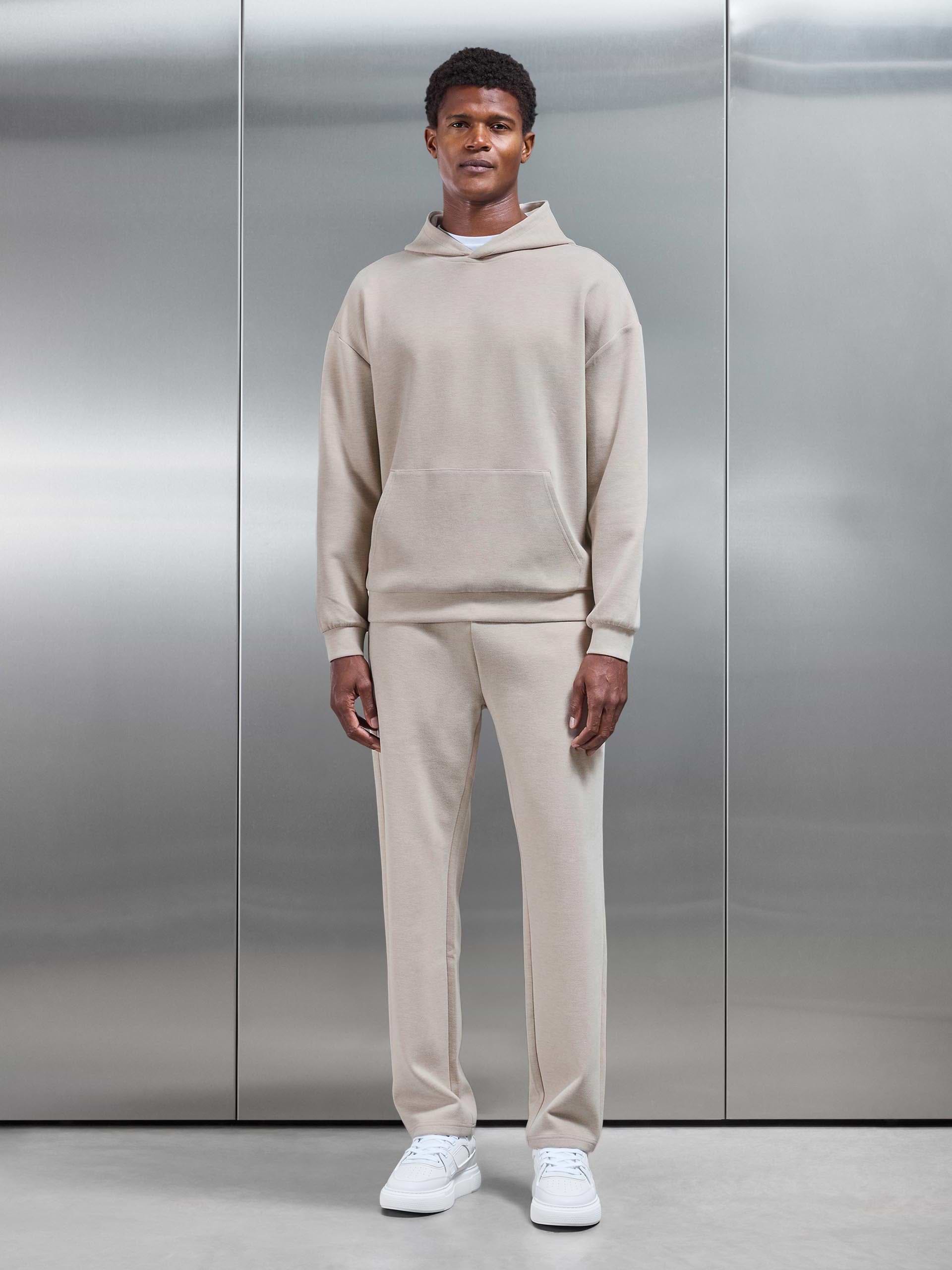 Relaxed Fit Knitted Hoodie in Beige
