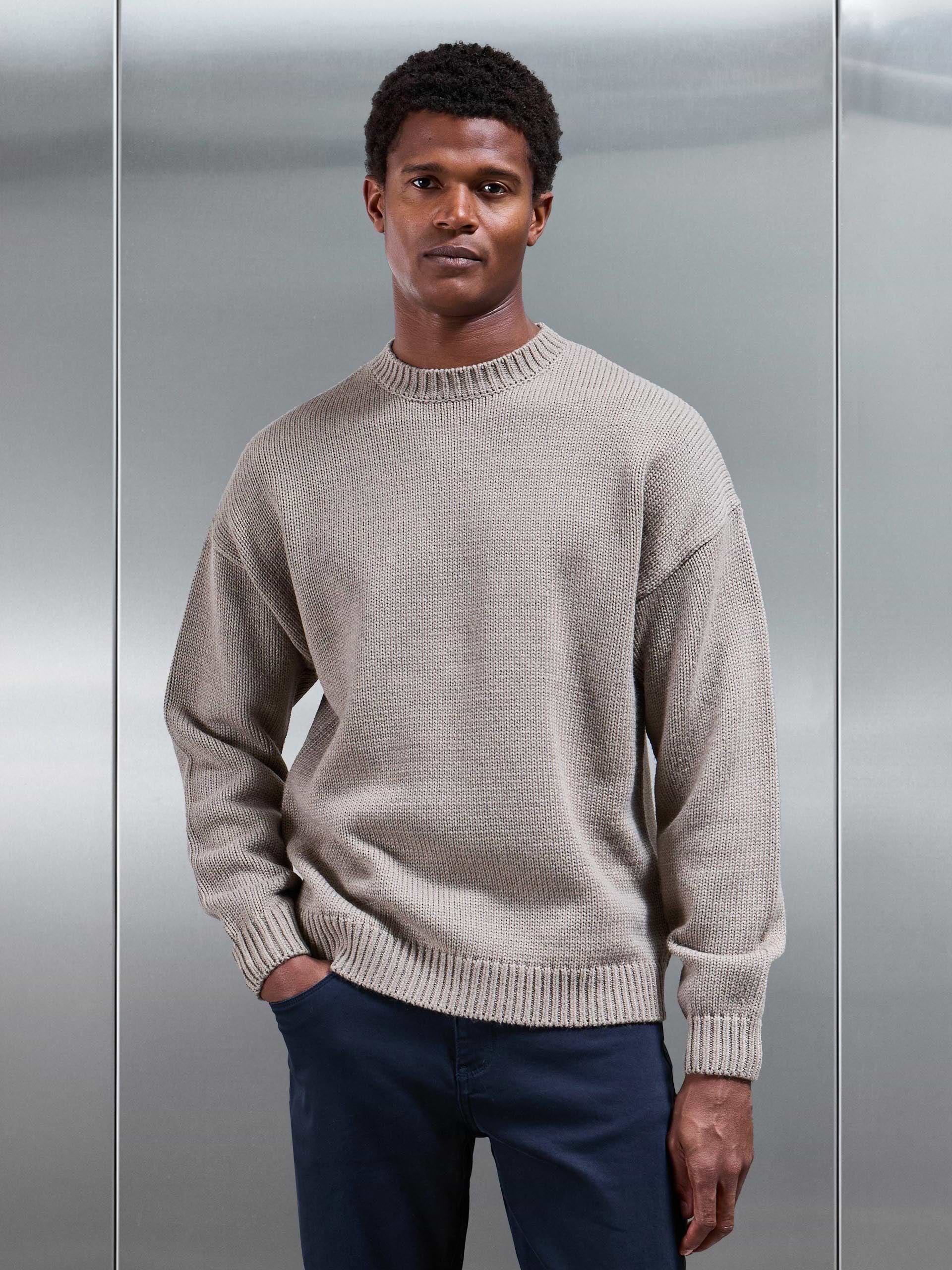 Relaxed Fit Knitted Sweatshirt in Beige Taupe