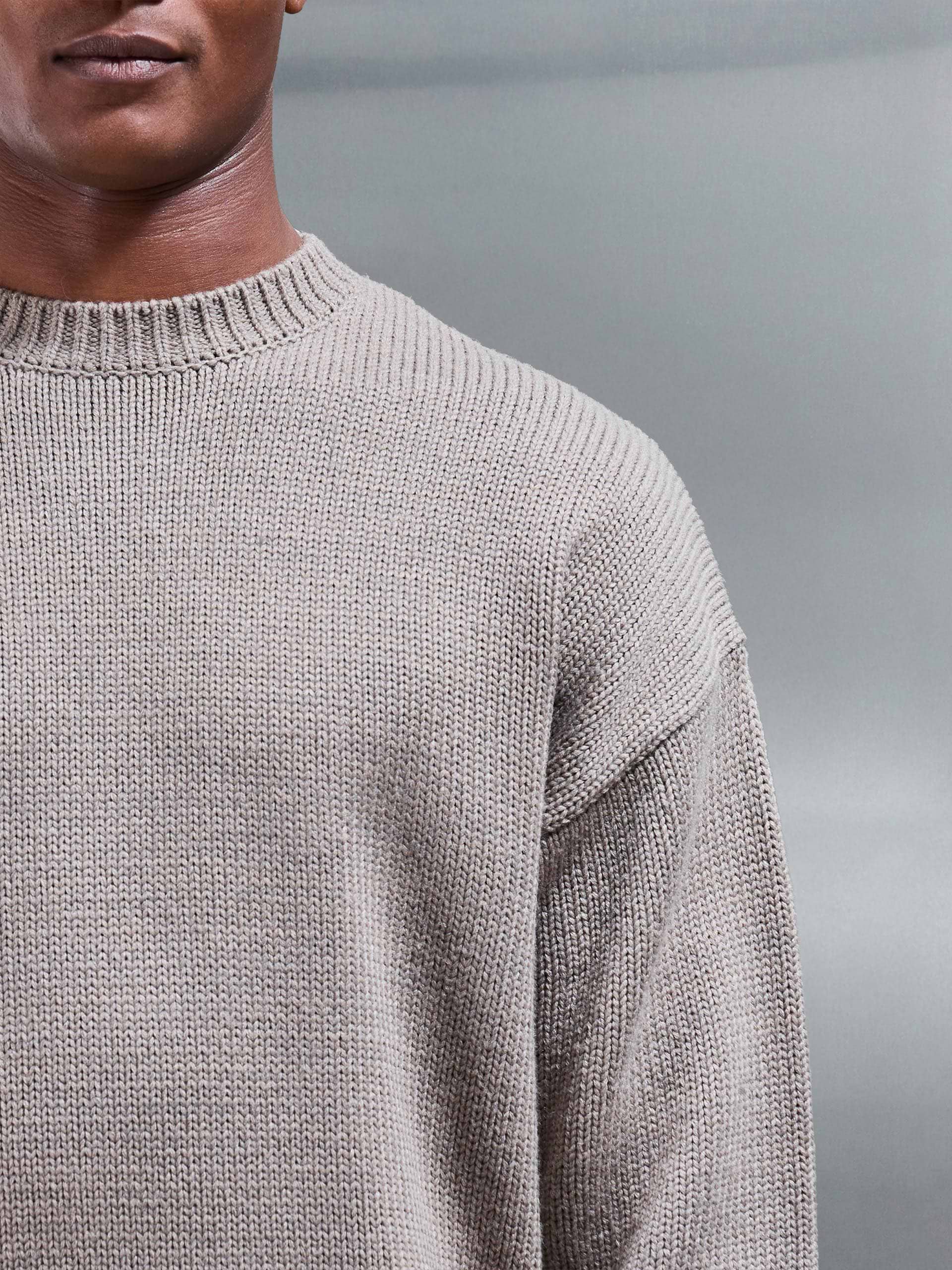 Relaxed Fit Knitted Sweatshirt in Beige Taupe