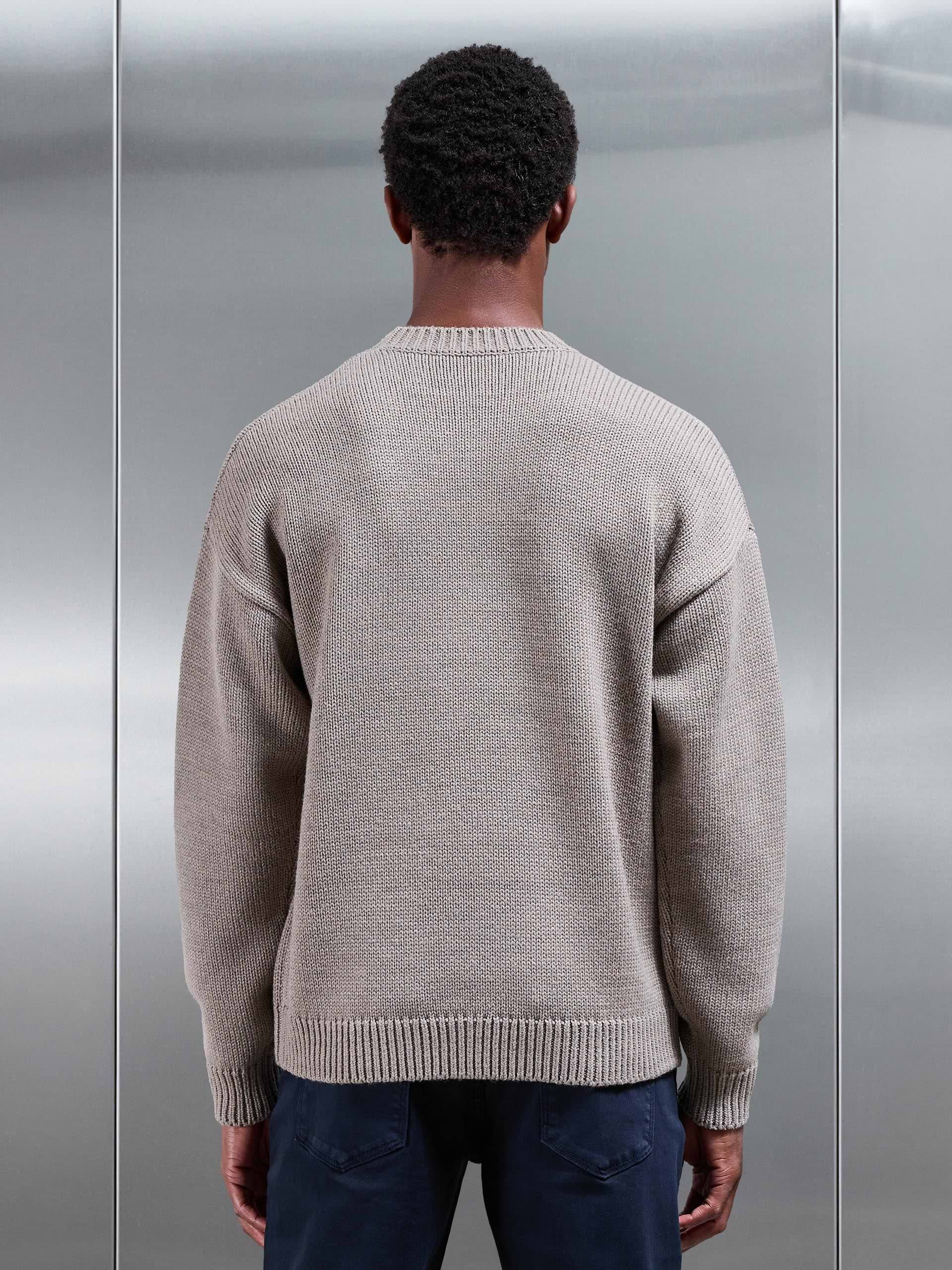 Relaxed Fit Knitted Sweatshirt in Beige Taupe