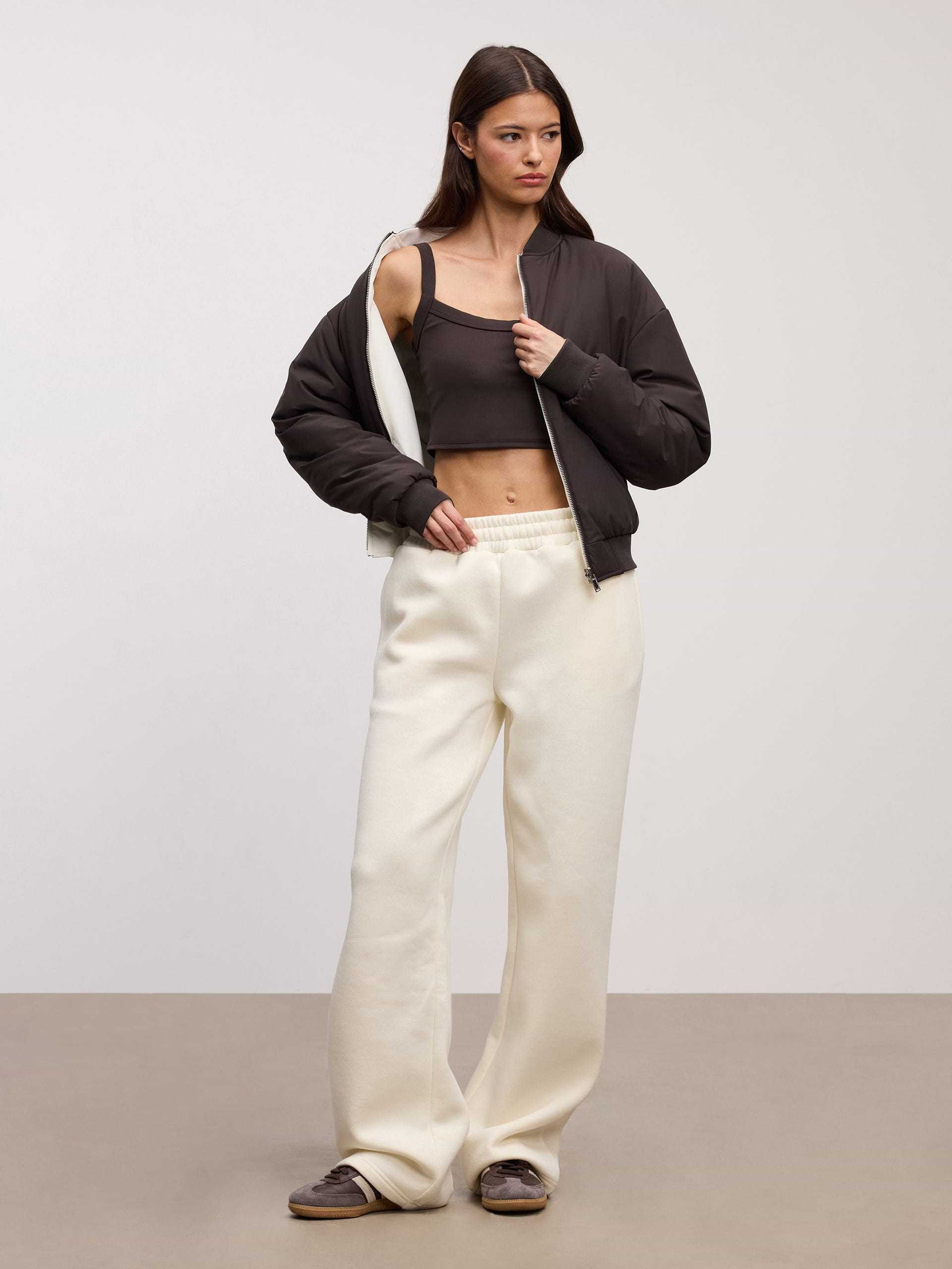 Womens Reversible Bomber Jacket in Brown Ecru