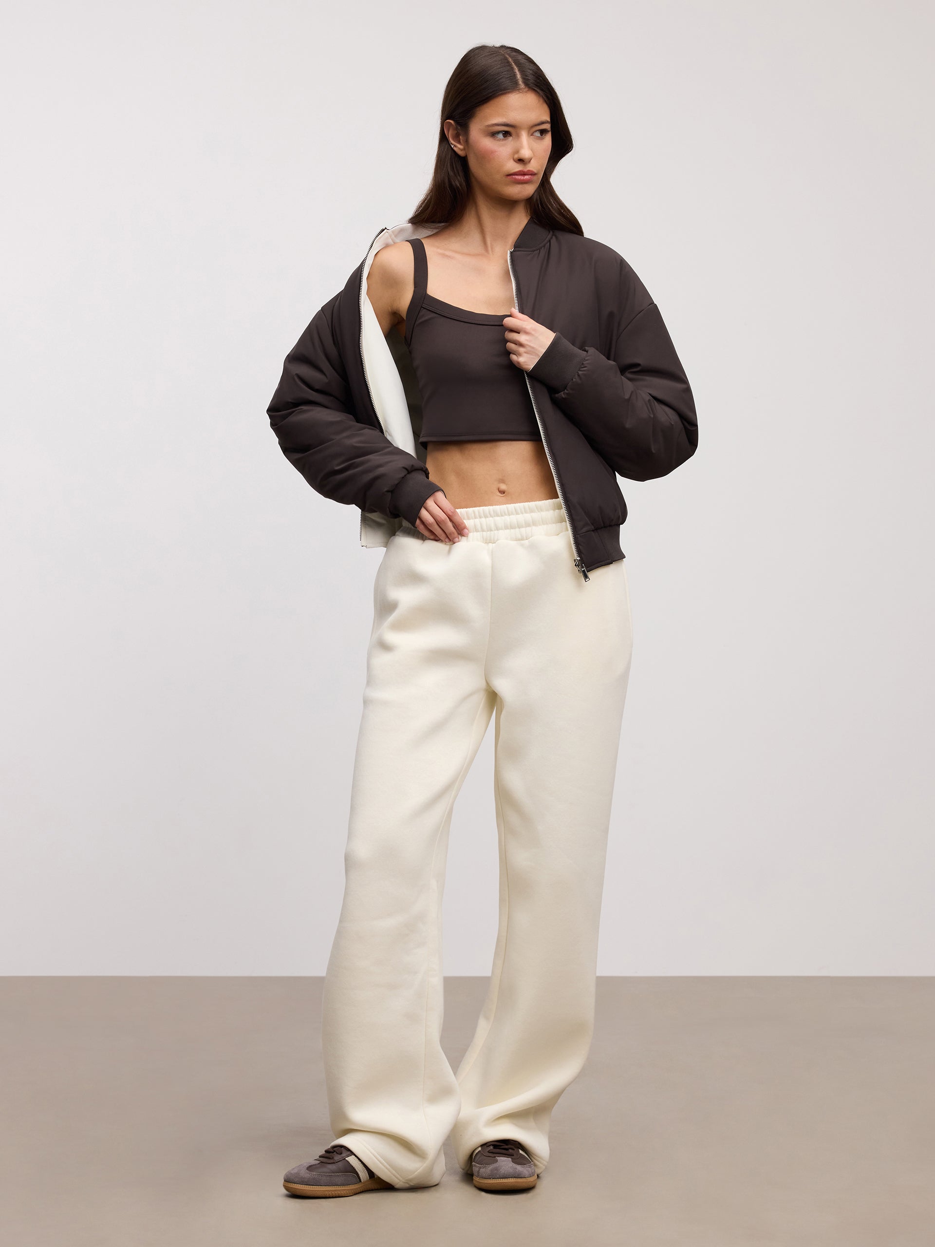 Womens Reversible Bomber Jacket in Brown Ecru