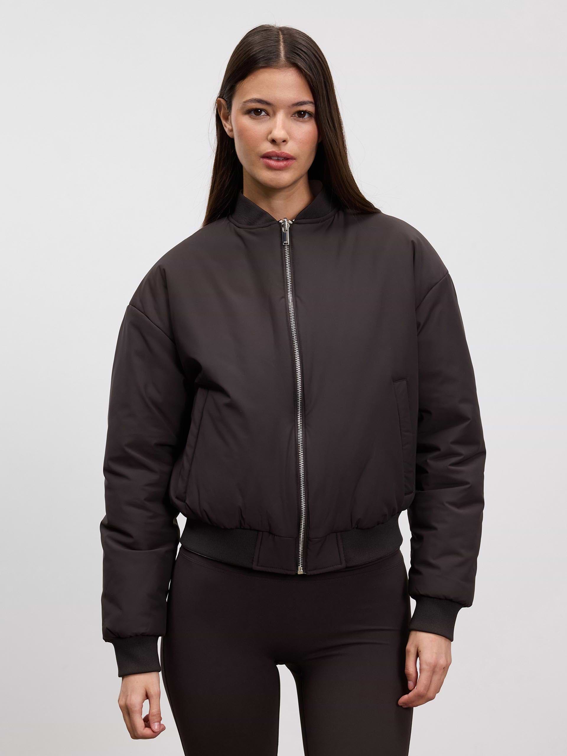 Womens Reversible Bomber Jacket in Brown Ecru