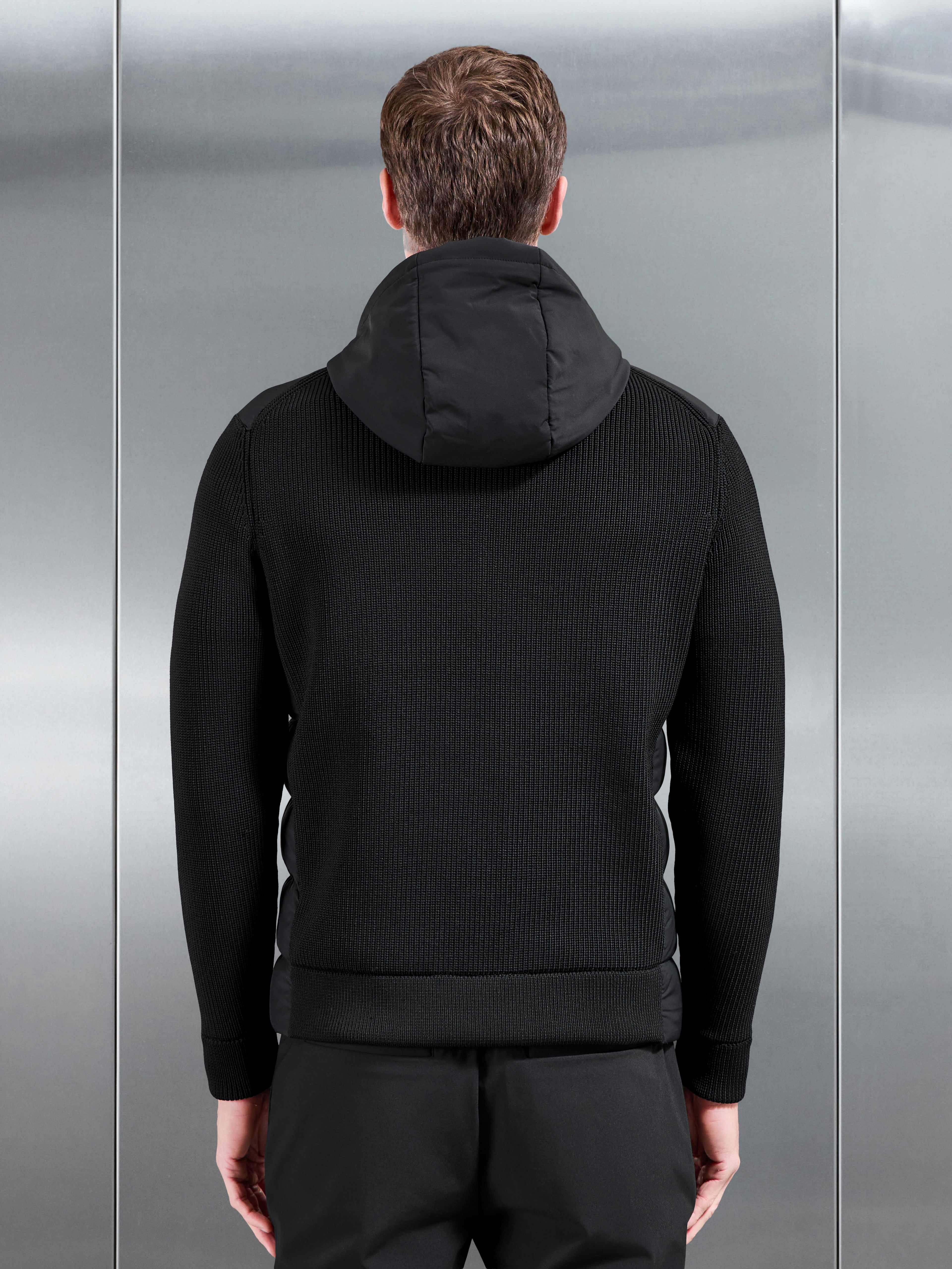 Ribbed Knit Hybrid Puffer Windbreaker in Black