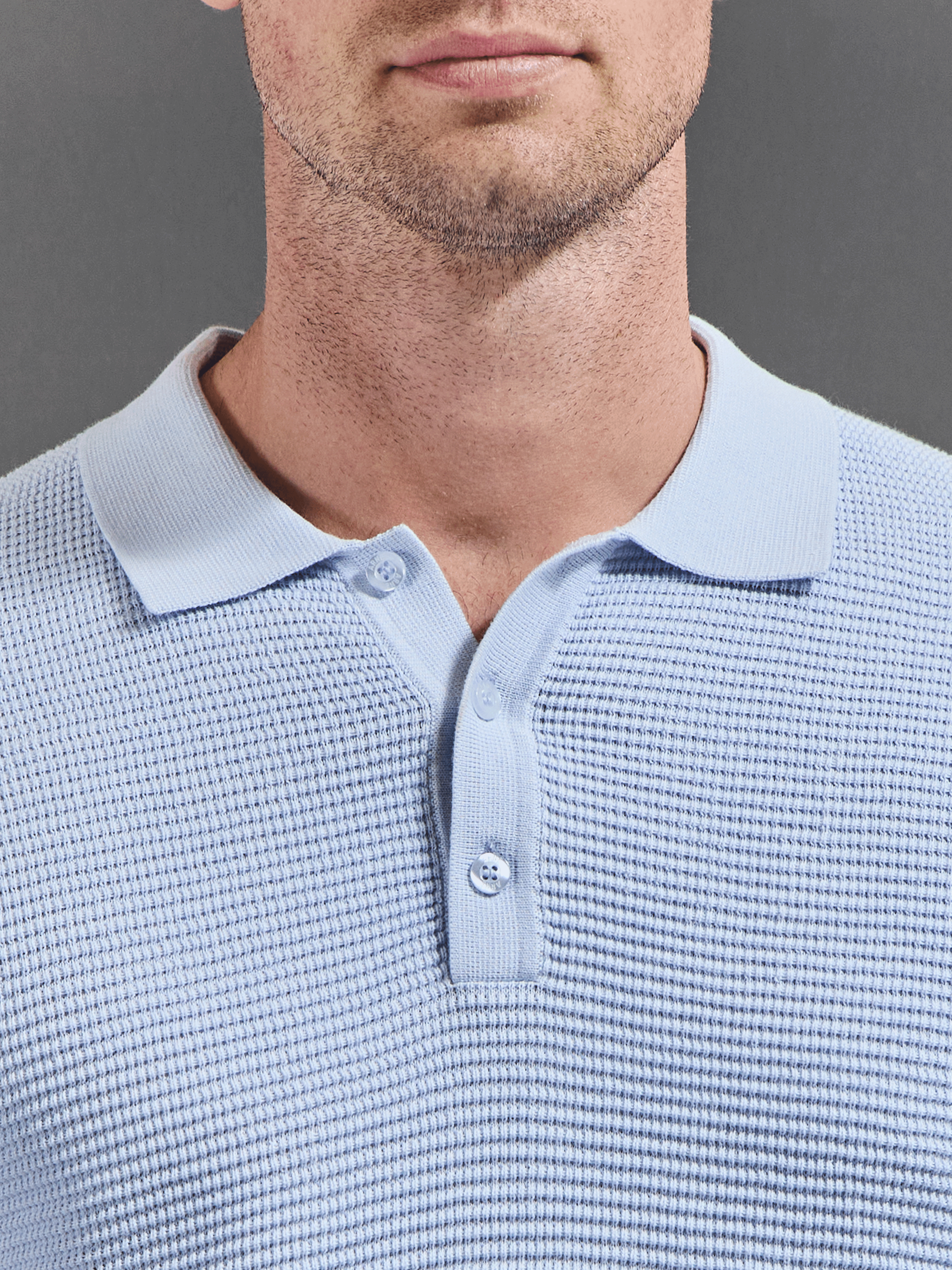 Ribbed Button Polo Shirt in Light Blue