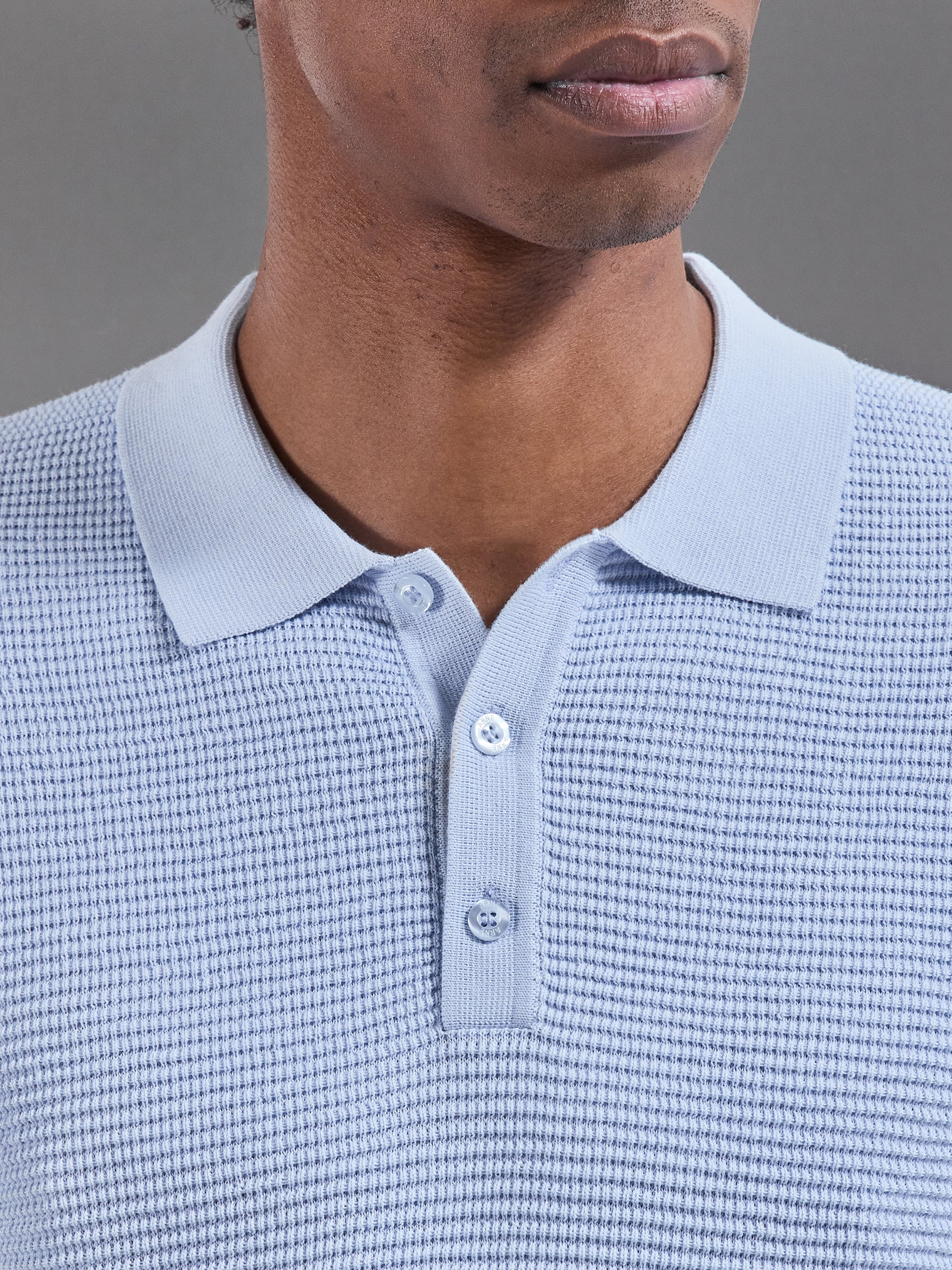 Ribbed Button Polo Shirt in Light Blue