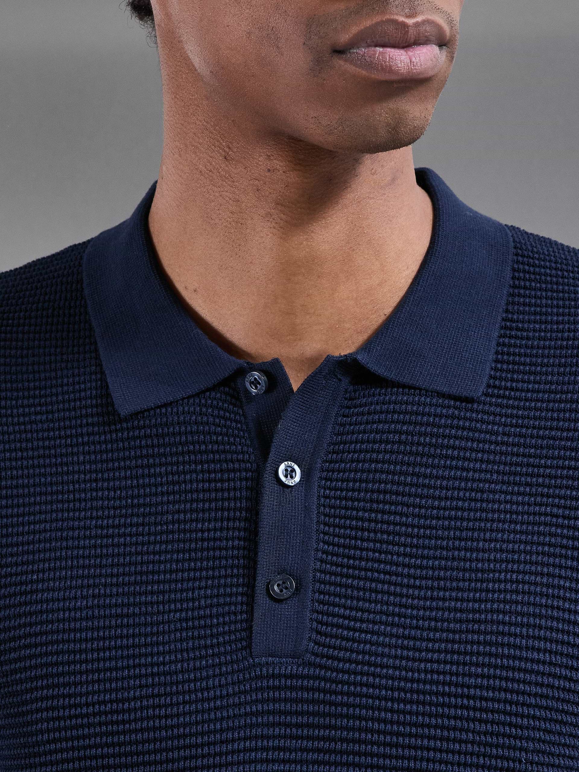 Ribbed Button Polo Shirt in Navy