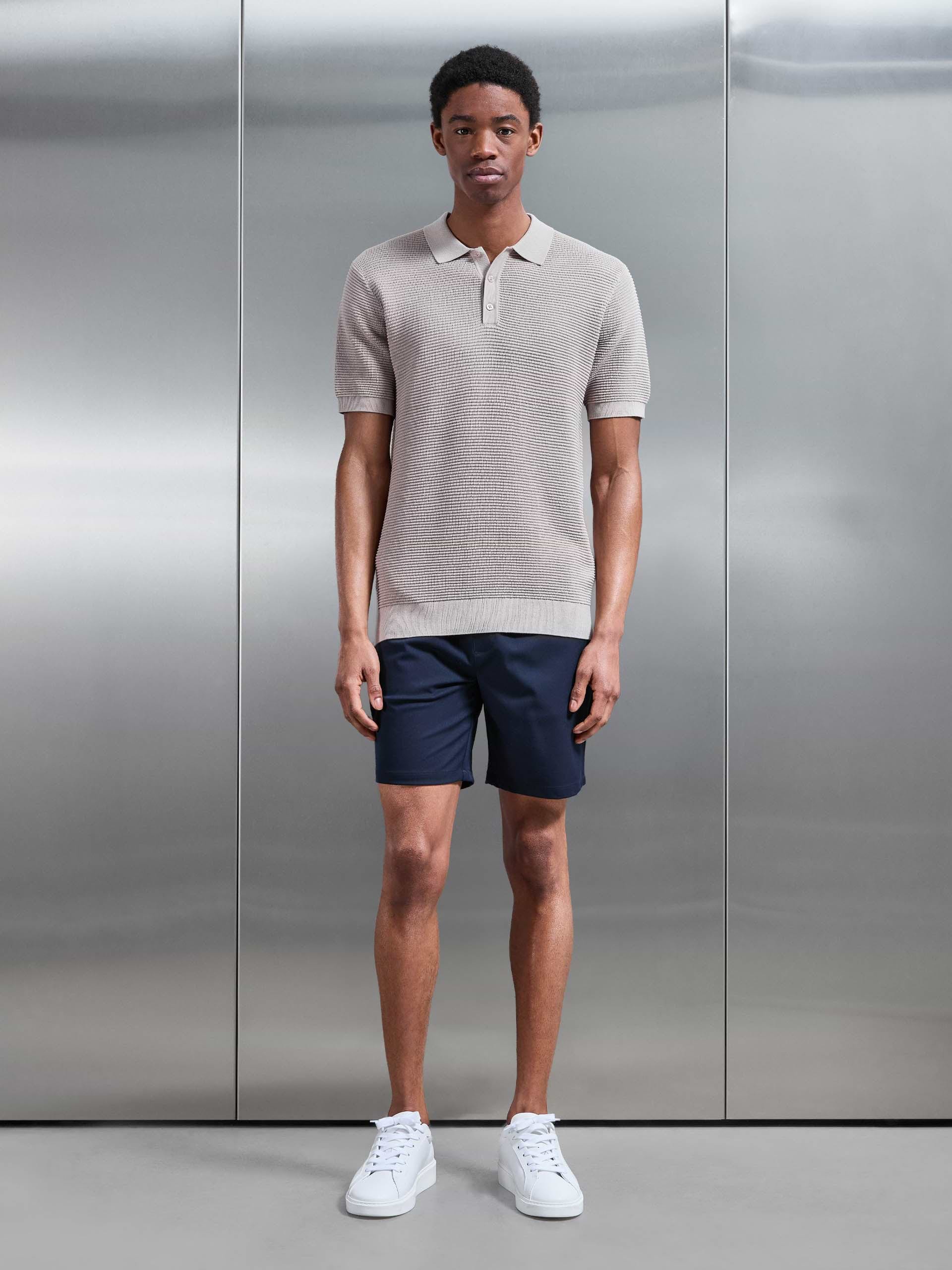 Ribbed Button Polo Shirt in Stone