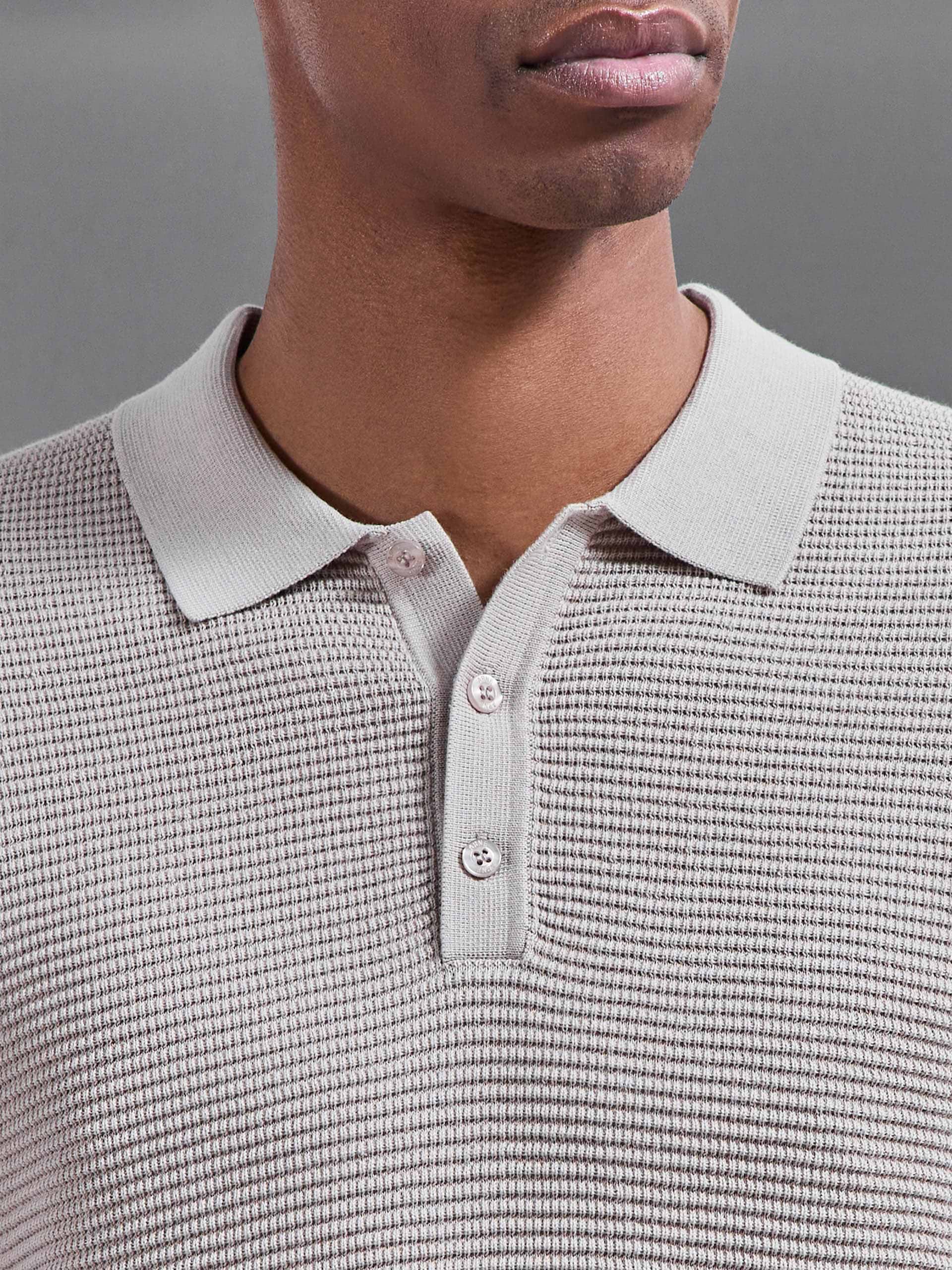 Ribbed Button Polo Shirt in Stone