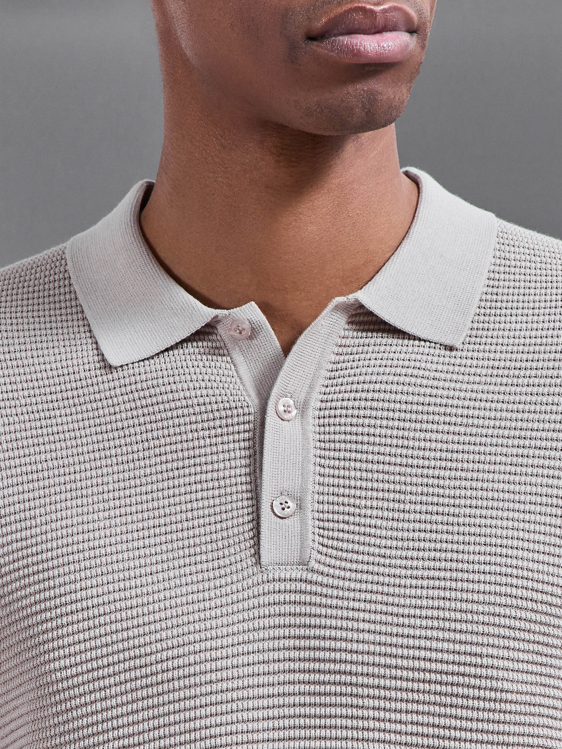 Ribbed Button Polo Shirt in Stone