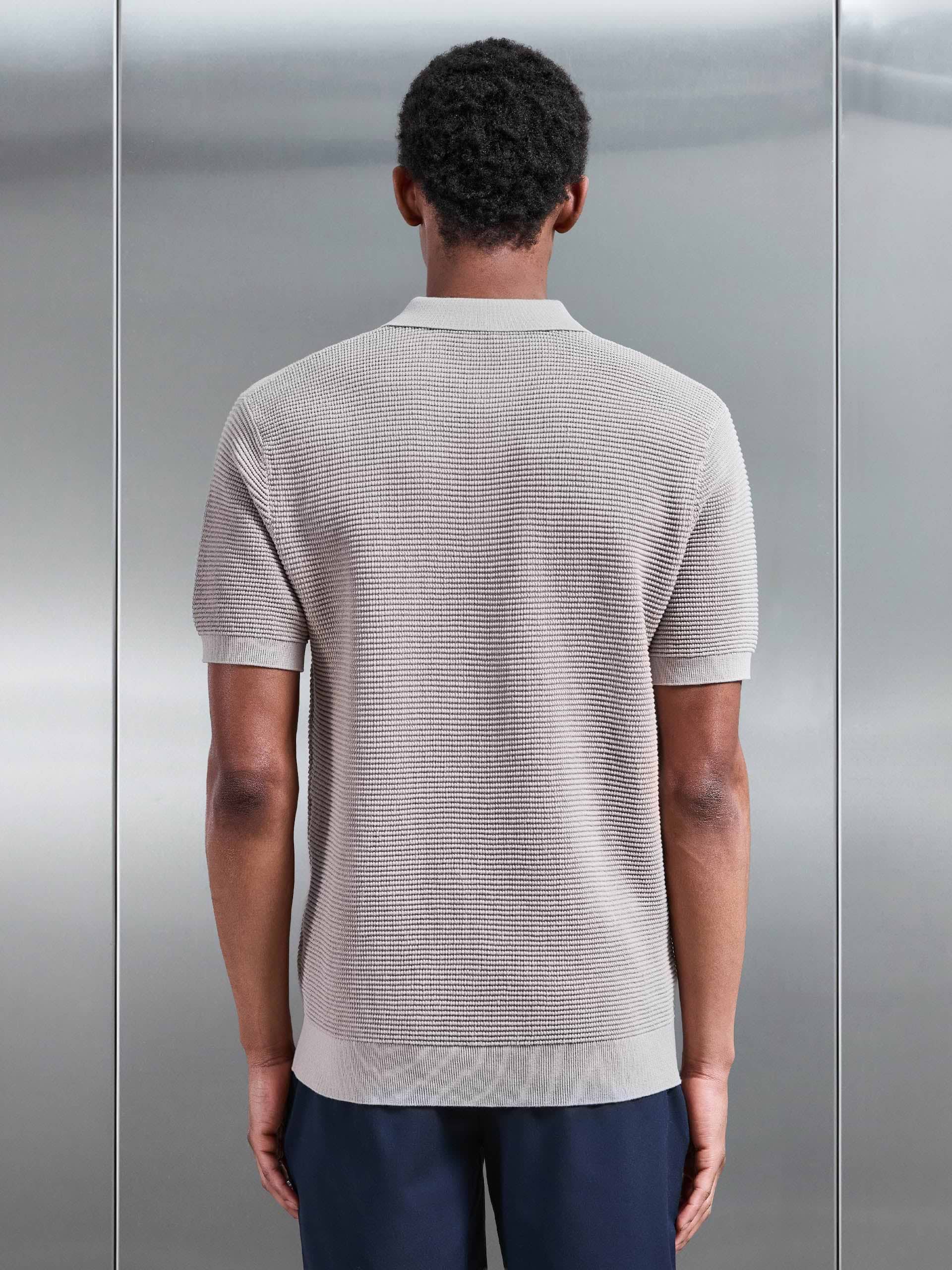 Ribbed Button Polo Shirt in Stone