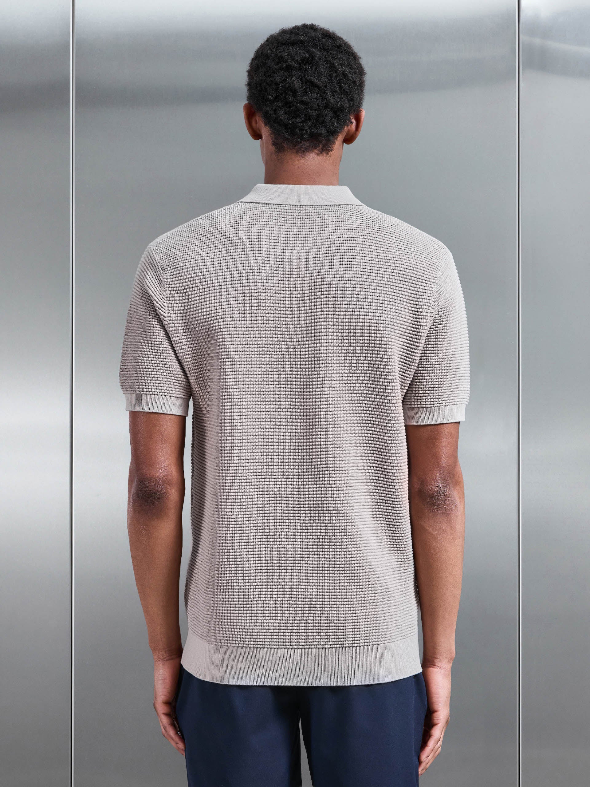 Ribbed Button Polo Shirt in Stone