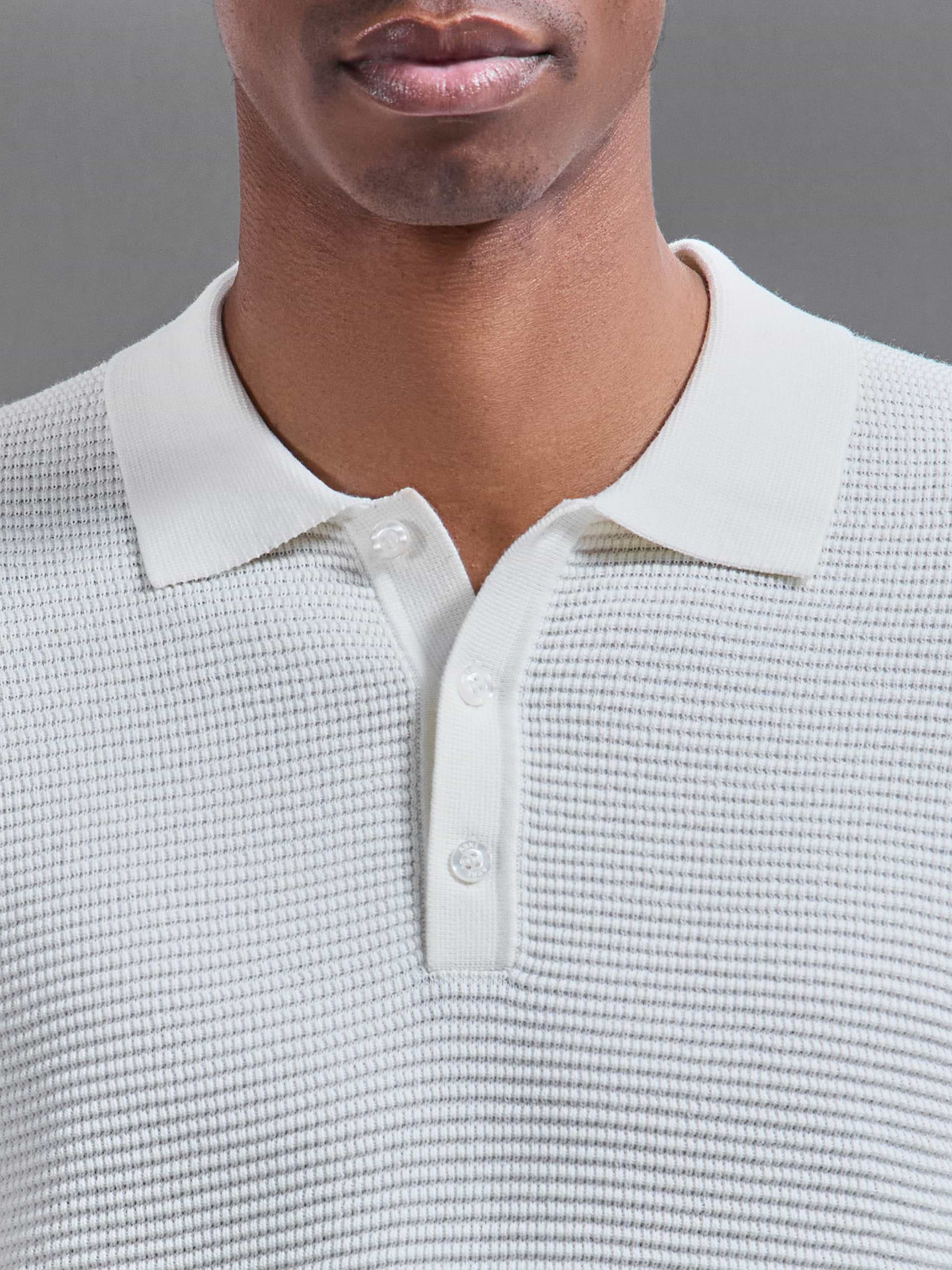 Ribbed Button Polo Shirt in White