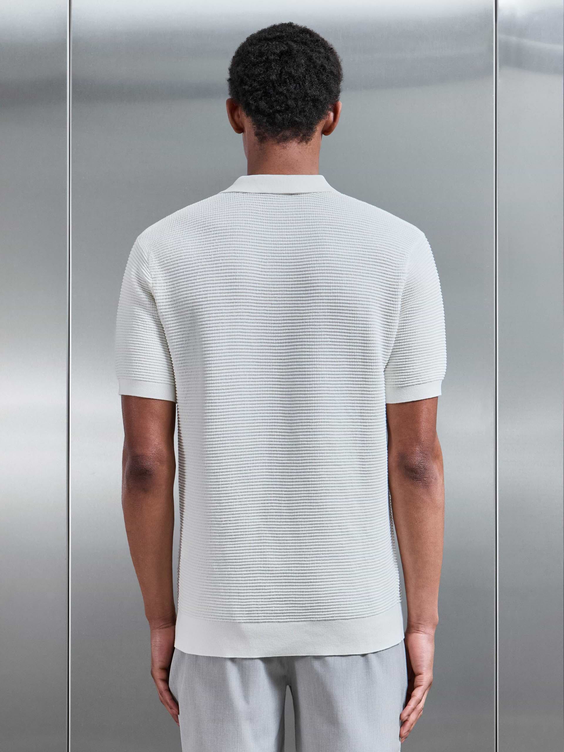 Ribbed Button Polo Shirt in White