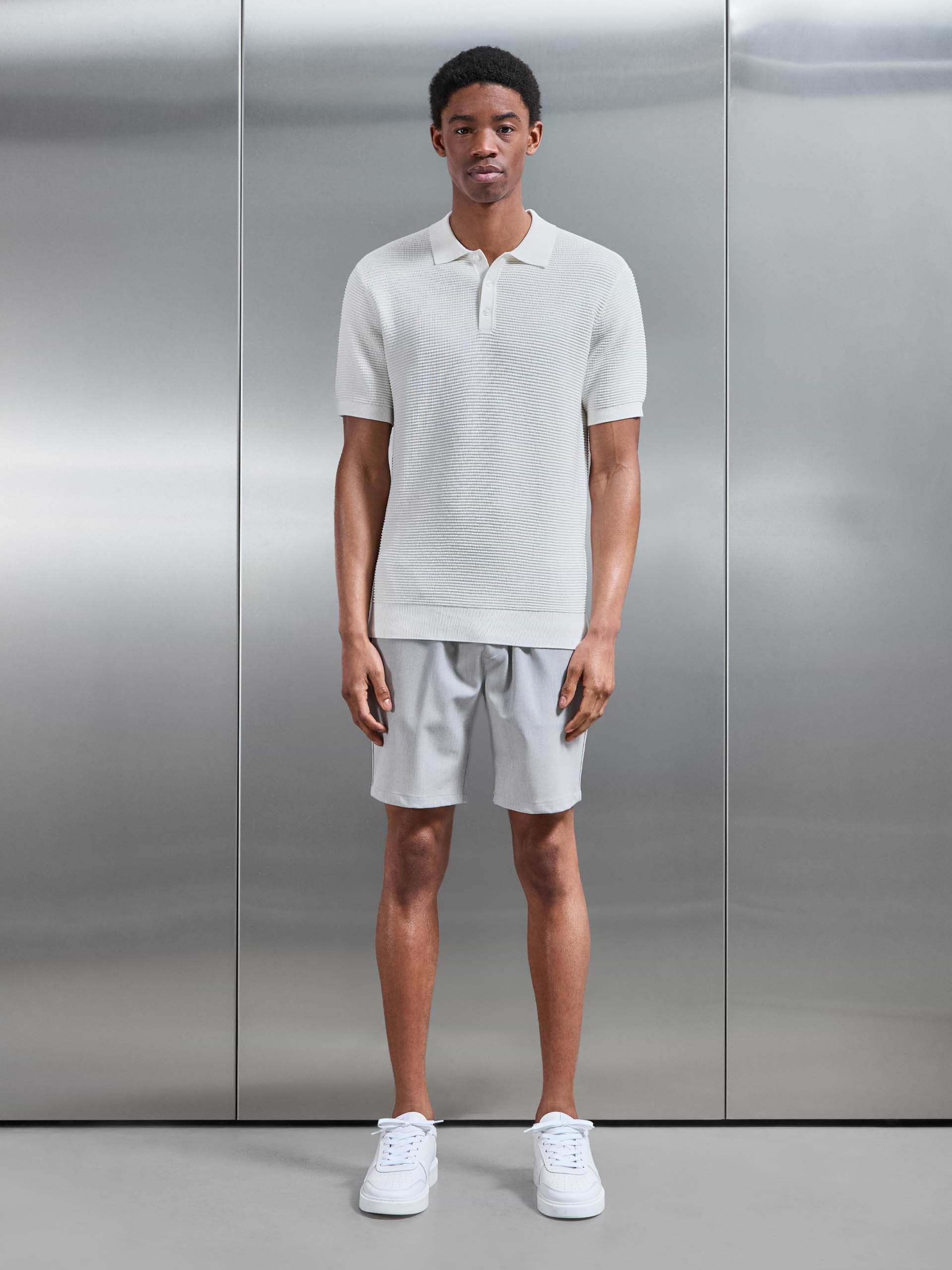 Ribbed Button Polo Shirt in White