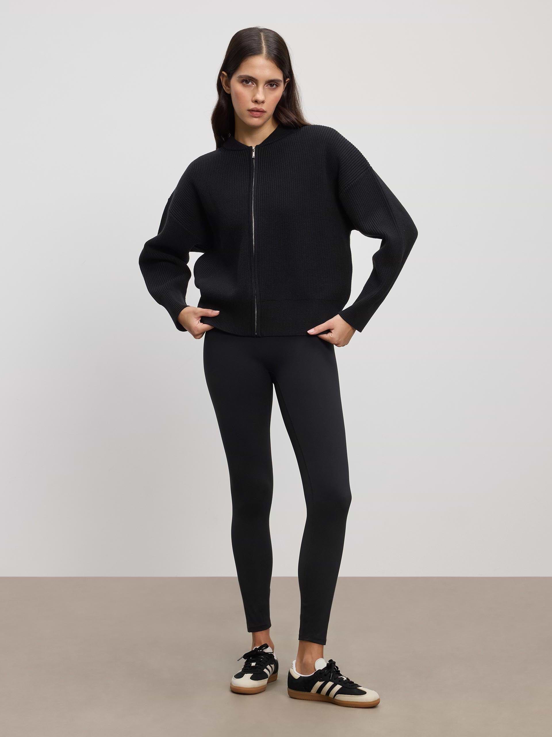 Womens Ribbed Bomber in Black