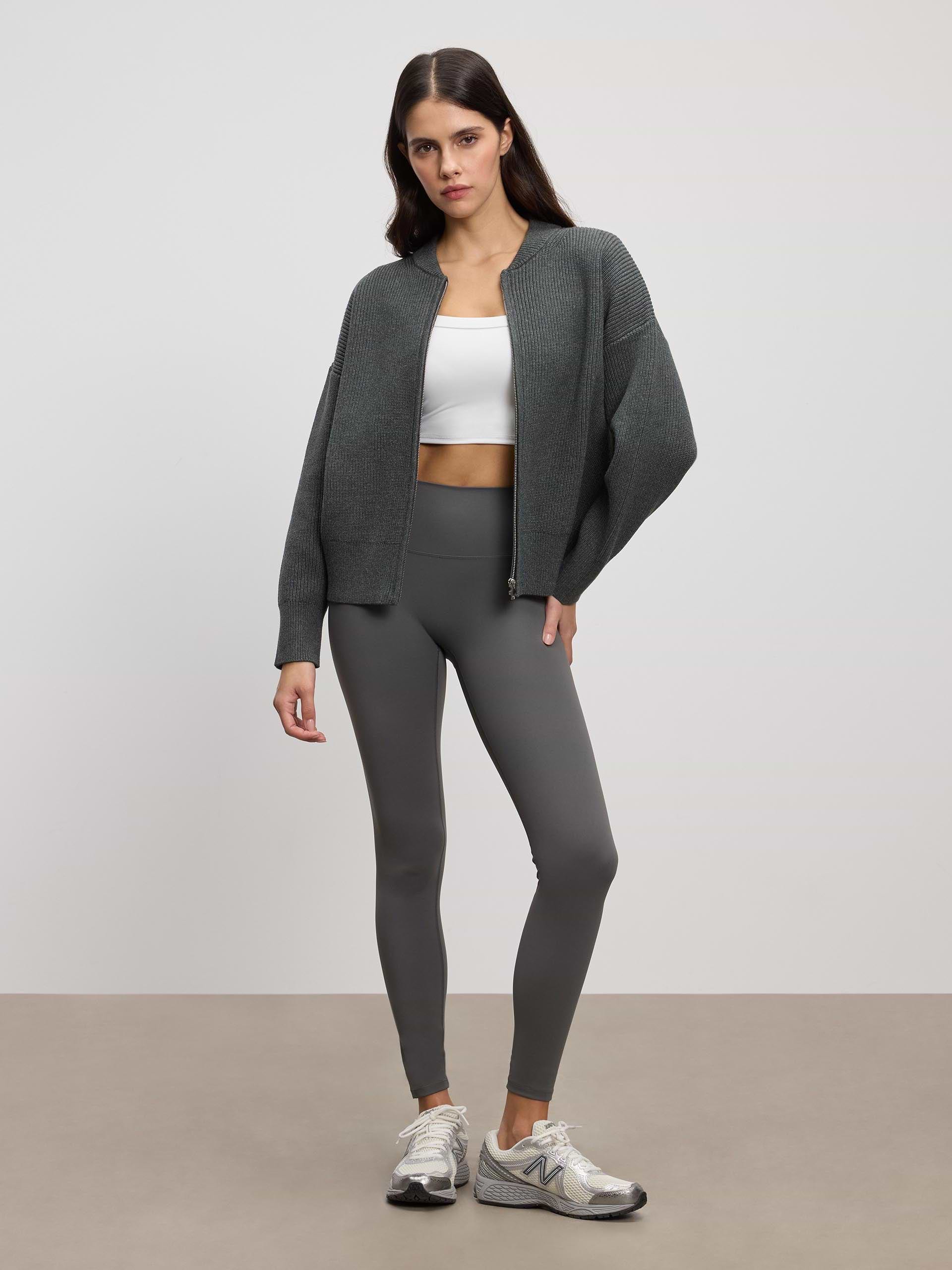 Womens Ribbed Bomber in Charcoal