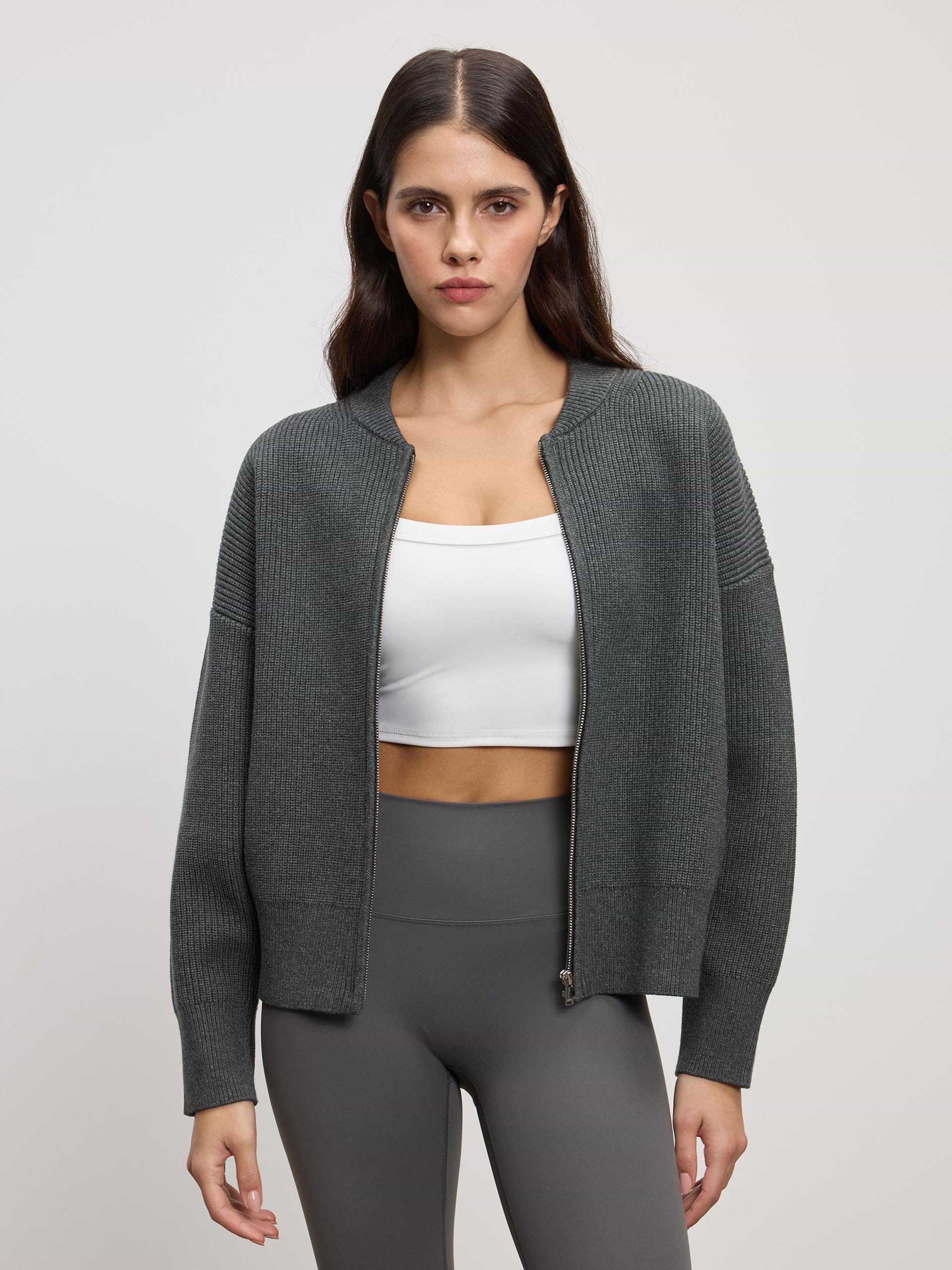 Womens Ribbed Bomber in Charcoal